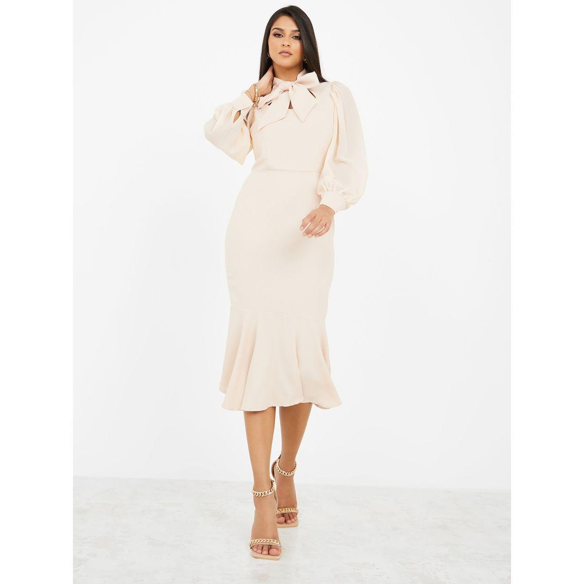 فستان ميدي بياقة بأربطة-women-clothing-dresses-image-2