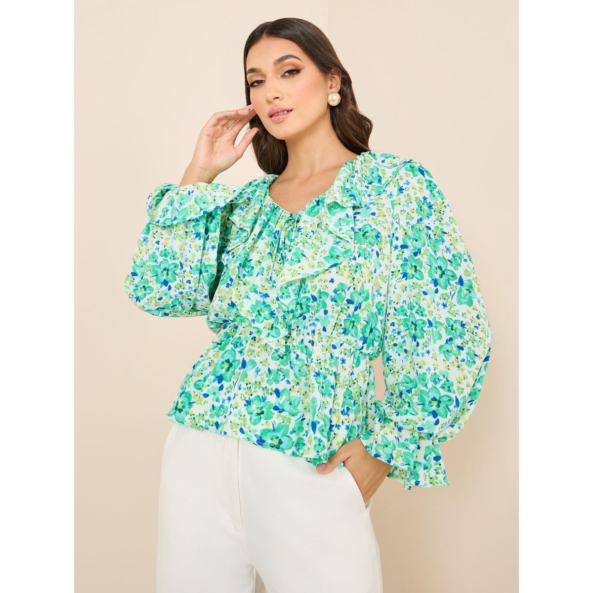 بلوزة بيبلوم مطبعة بطبعة مجردة-women-clothing-shirtsandblouses-blouses-image-1