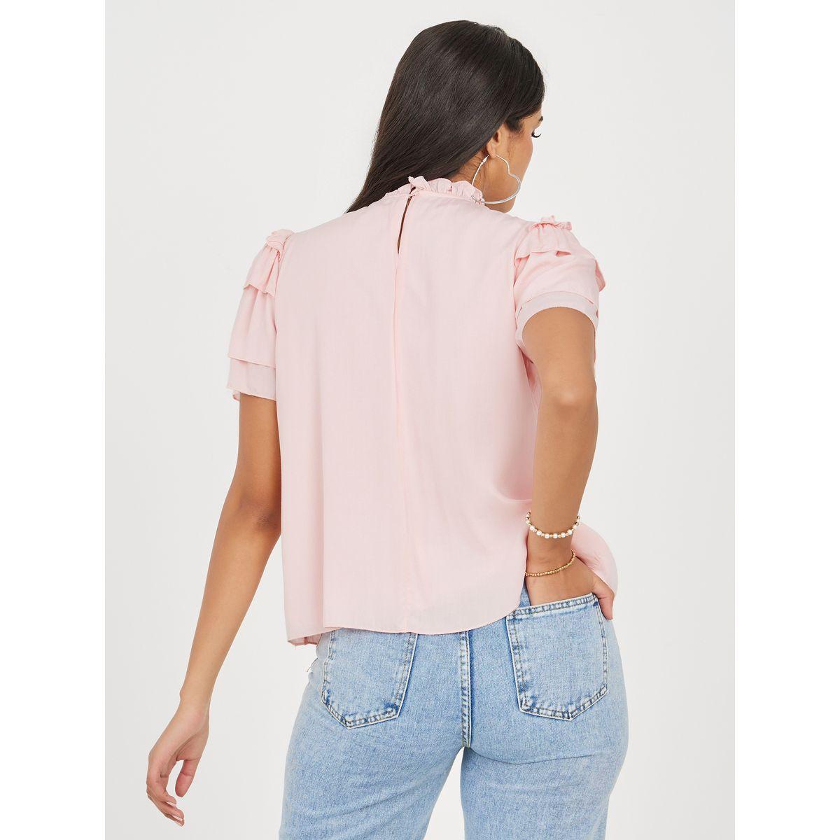بلوزة بياقة عالية واكمام بكشكش-women-clothing-shirtsandblouses-blouses-image-1