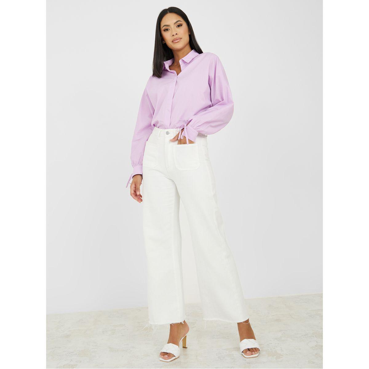Styli Button Placket Regular Fit Shirt with Tie Cuff-women-clothing-shirtsandblouses-shirts-image-2