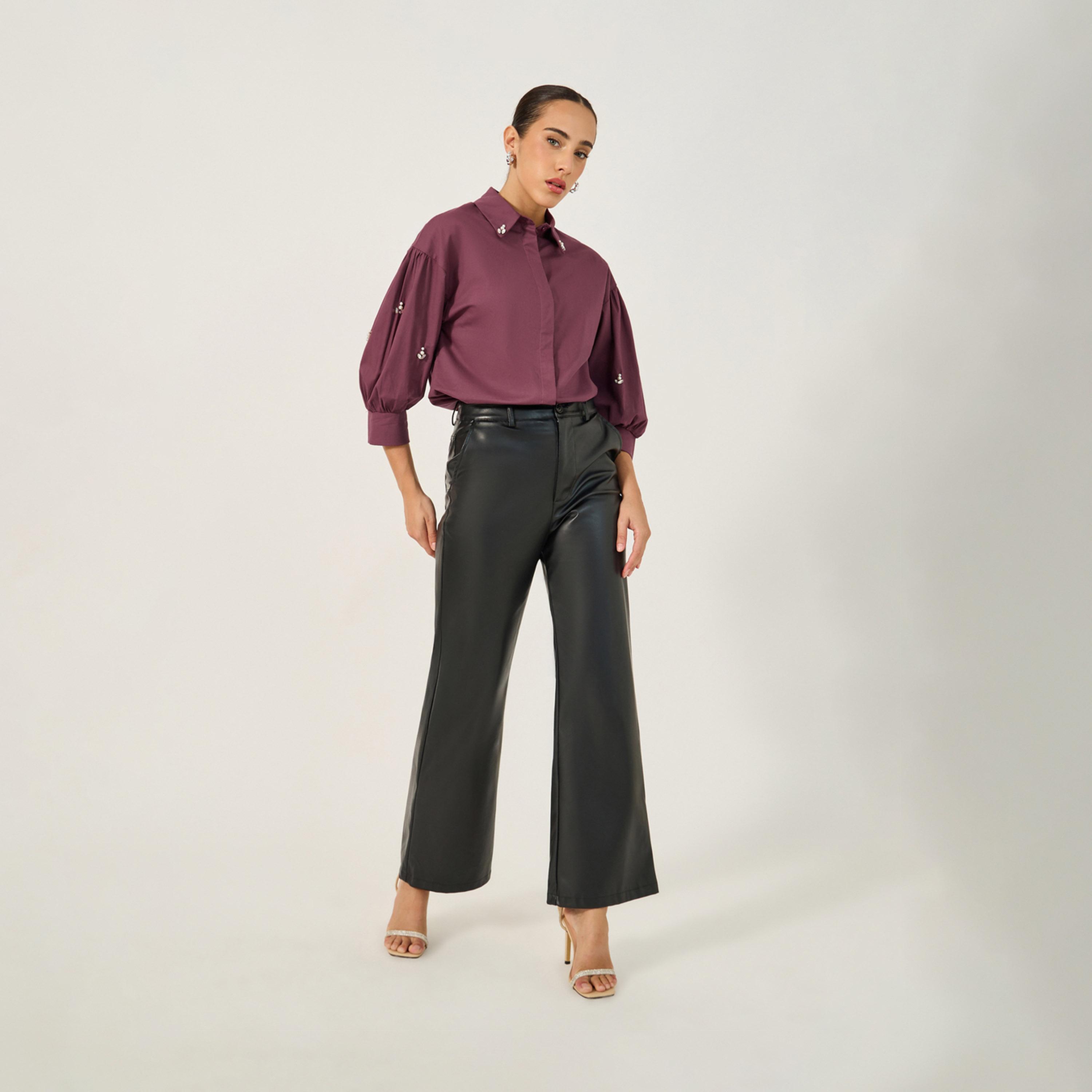 Styli Embellished Spread Collar Balloon Sleeve Shirt-women-clothing-shirtsandblouses-shirts-image-2
