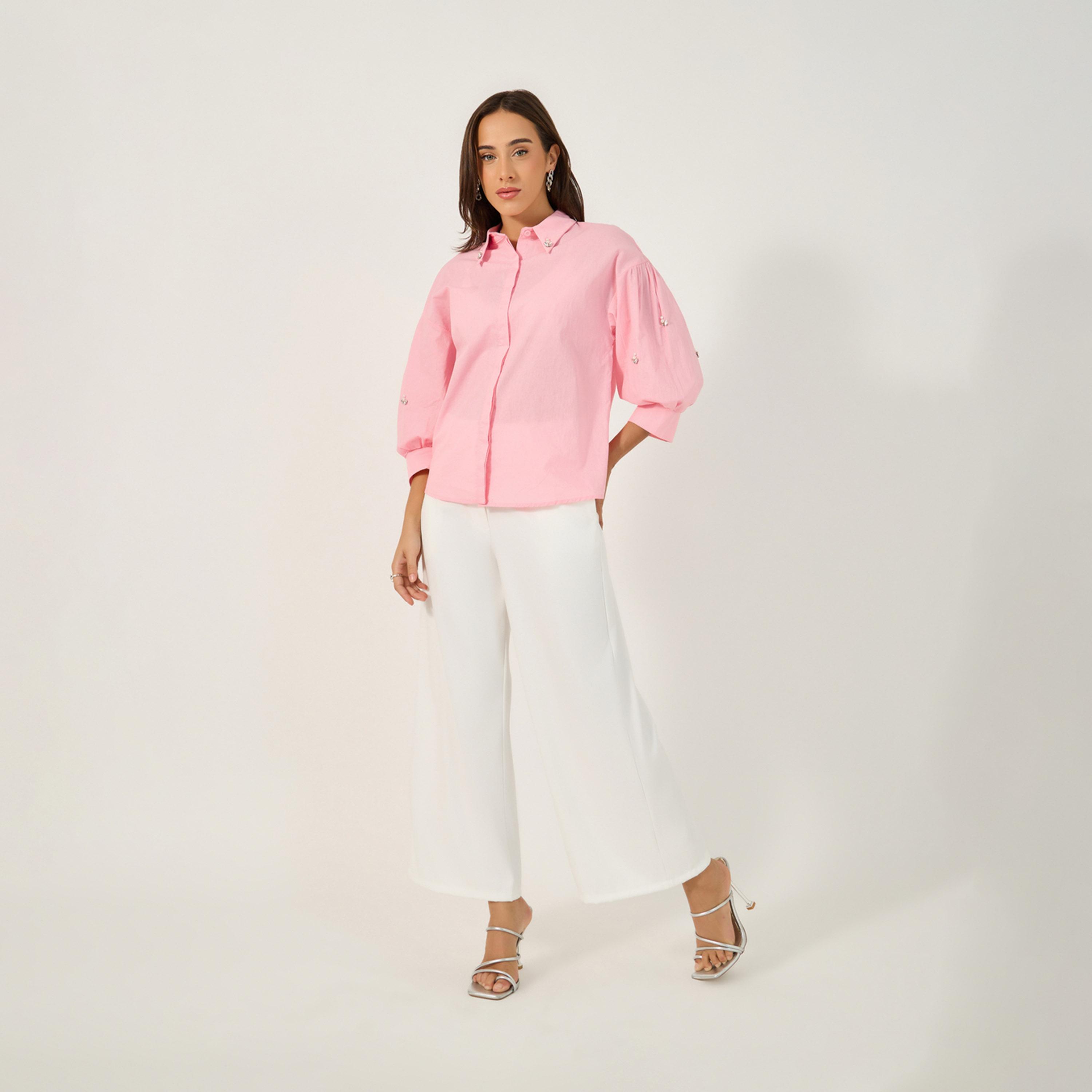 Styli Embellished Spread Collar Balloon Sleeve Shirt-women-clothing-shirtsandblouses-shirts-image-2