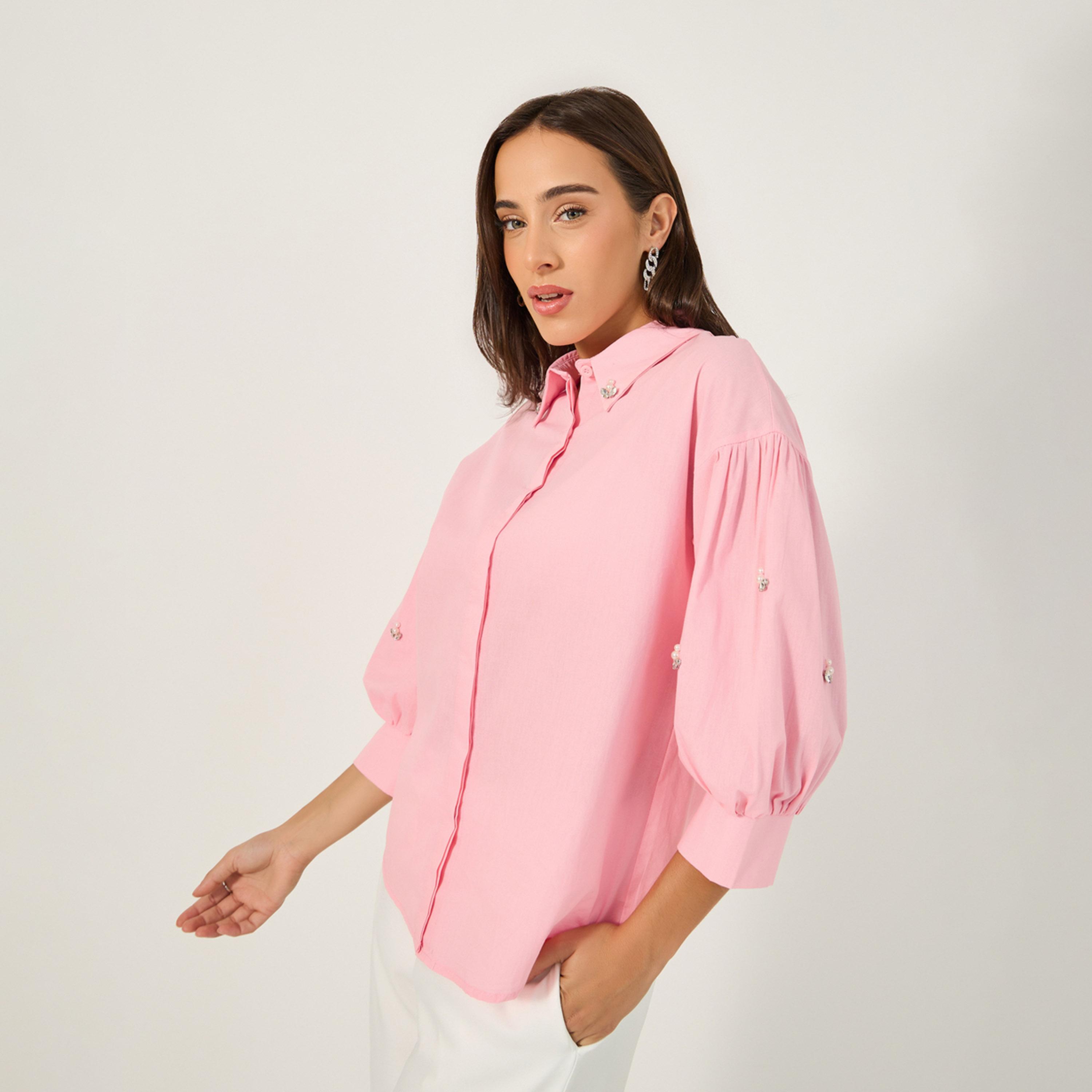 Styli Embellished Spread Collar Balloon Sleeve Shirt-women-clothing-shirtsandblouses-shirts-image-3