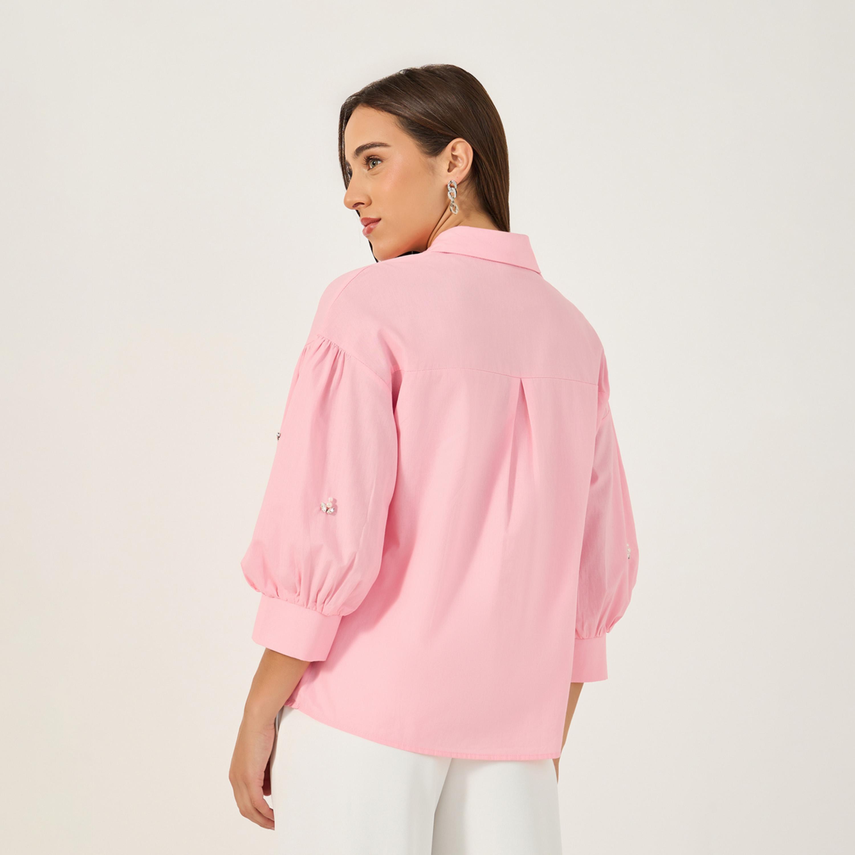 Styli Embellished Spread Collar Balloon Sleeve Shirt-women-clothing-shirtsandblouses-shirts-image-5