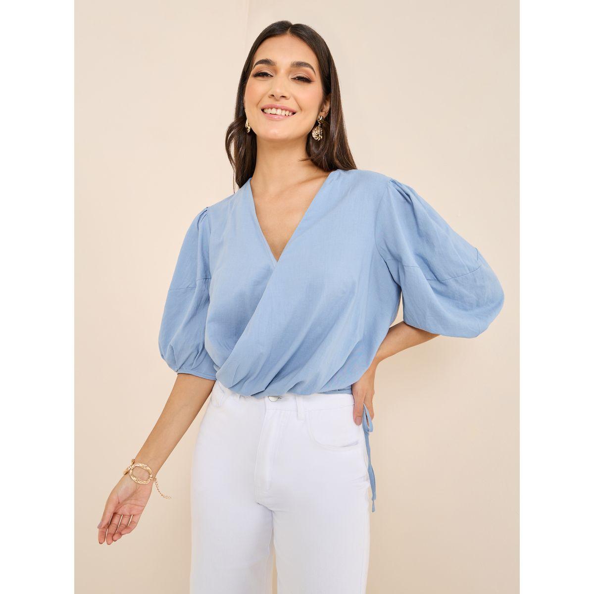 Styli Volume Sleeve Regular Fit Wrap Top-women-clothing-shirtsandblouses-blouses-image-1