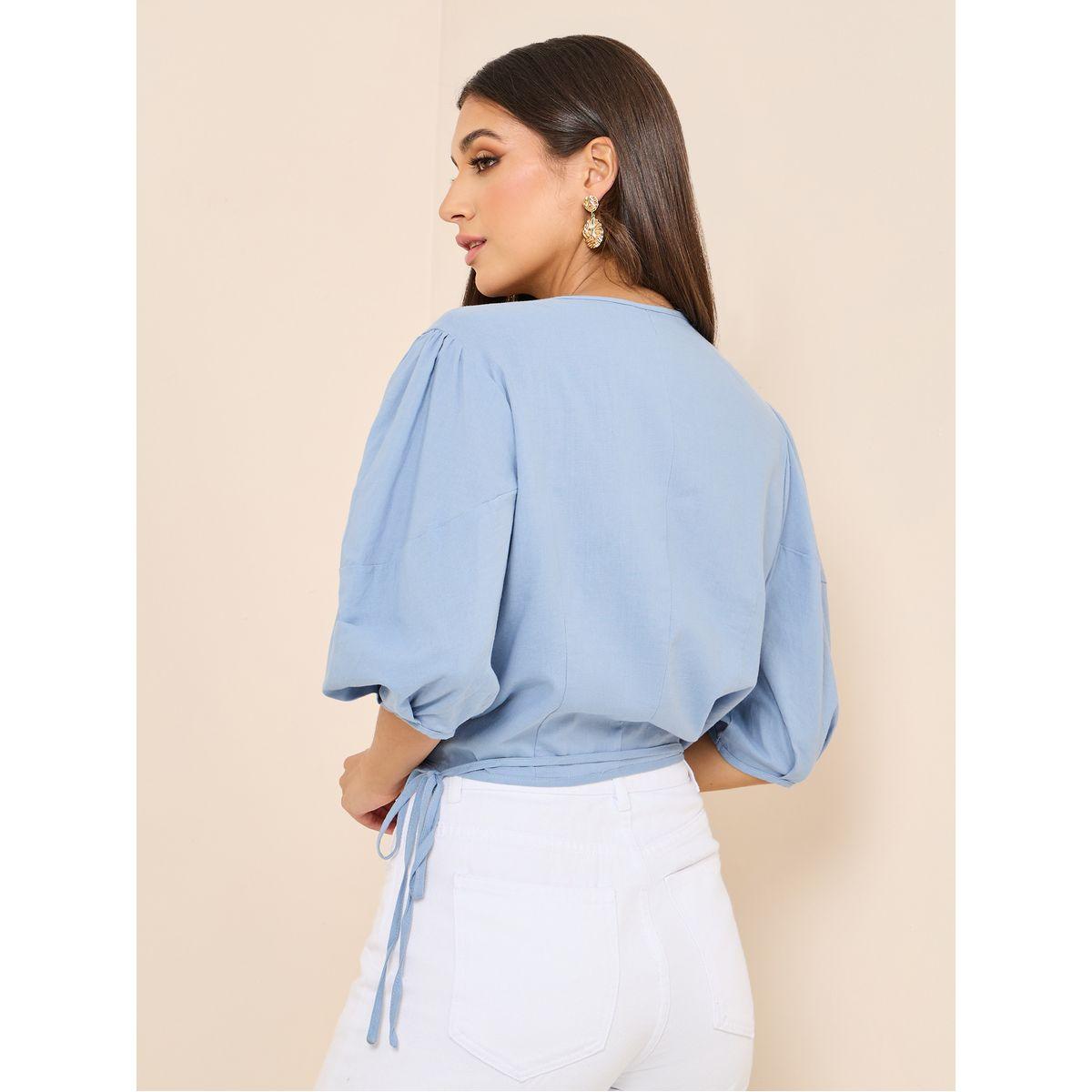 Styli Volume Sleeve Regular Fit Wrap Top-women-clothing-shirtsandblouses-blouses-image-4