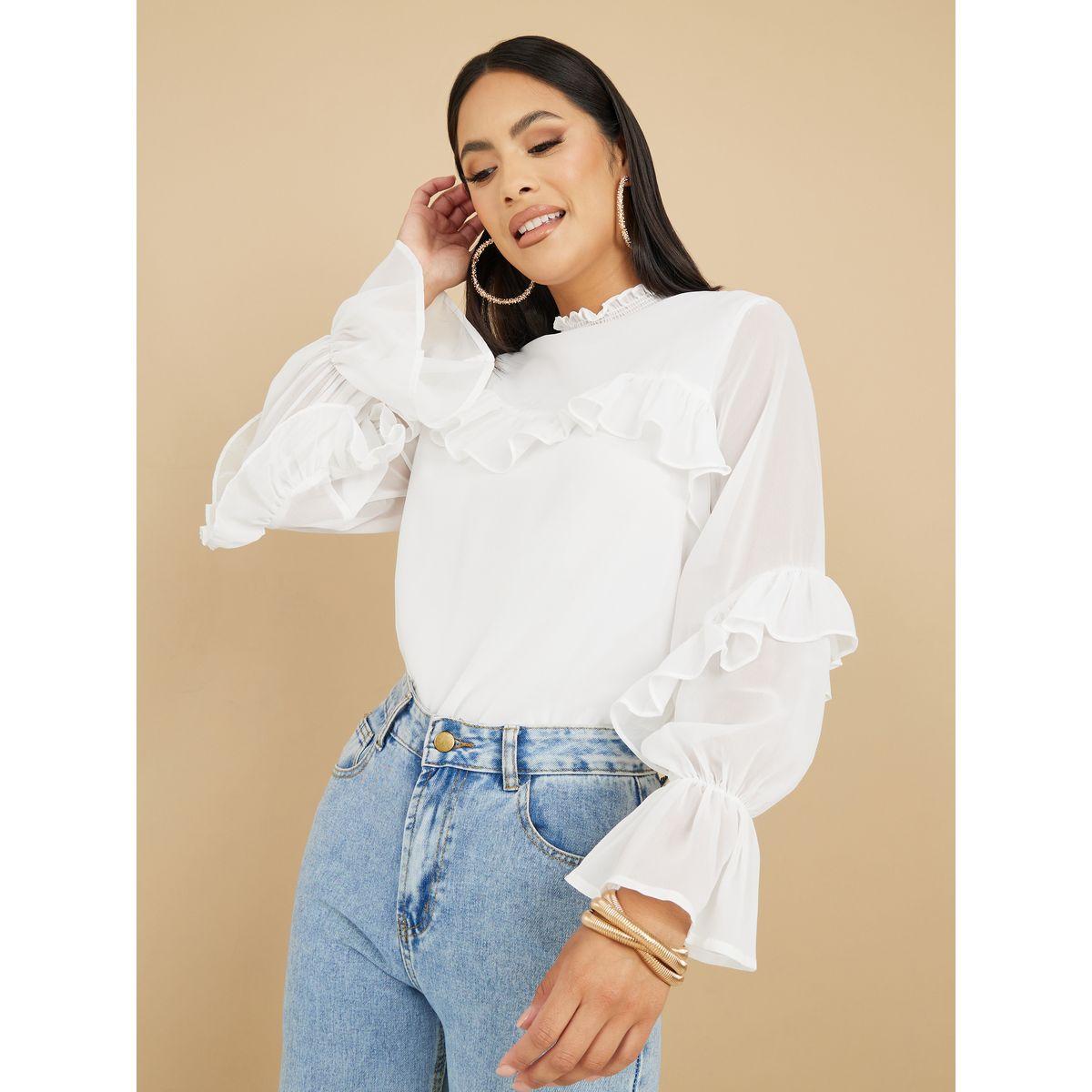 Styli Ruffle Sleeves Shirred Detail Blouse-women-clothing-shirtsandblouses-blouses-image-1