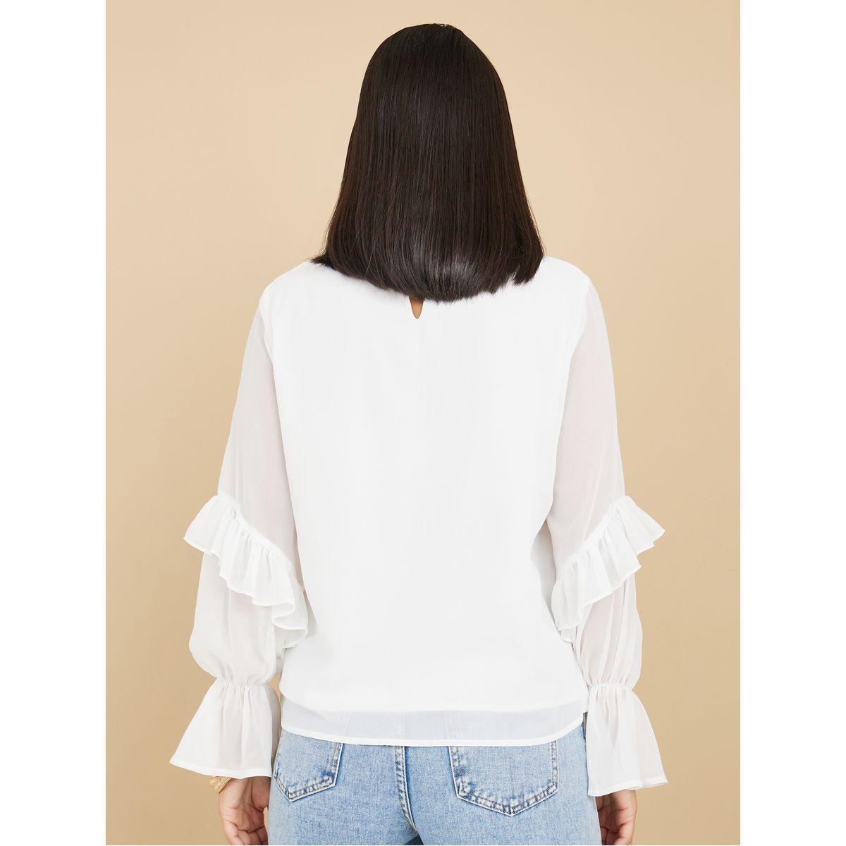 Styli Ruffle Sleeves Shirred Detail Blouse-women-clothing-shirtsandblouses-blouses-image-5