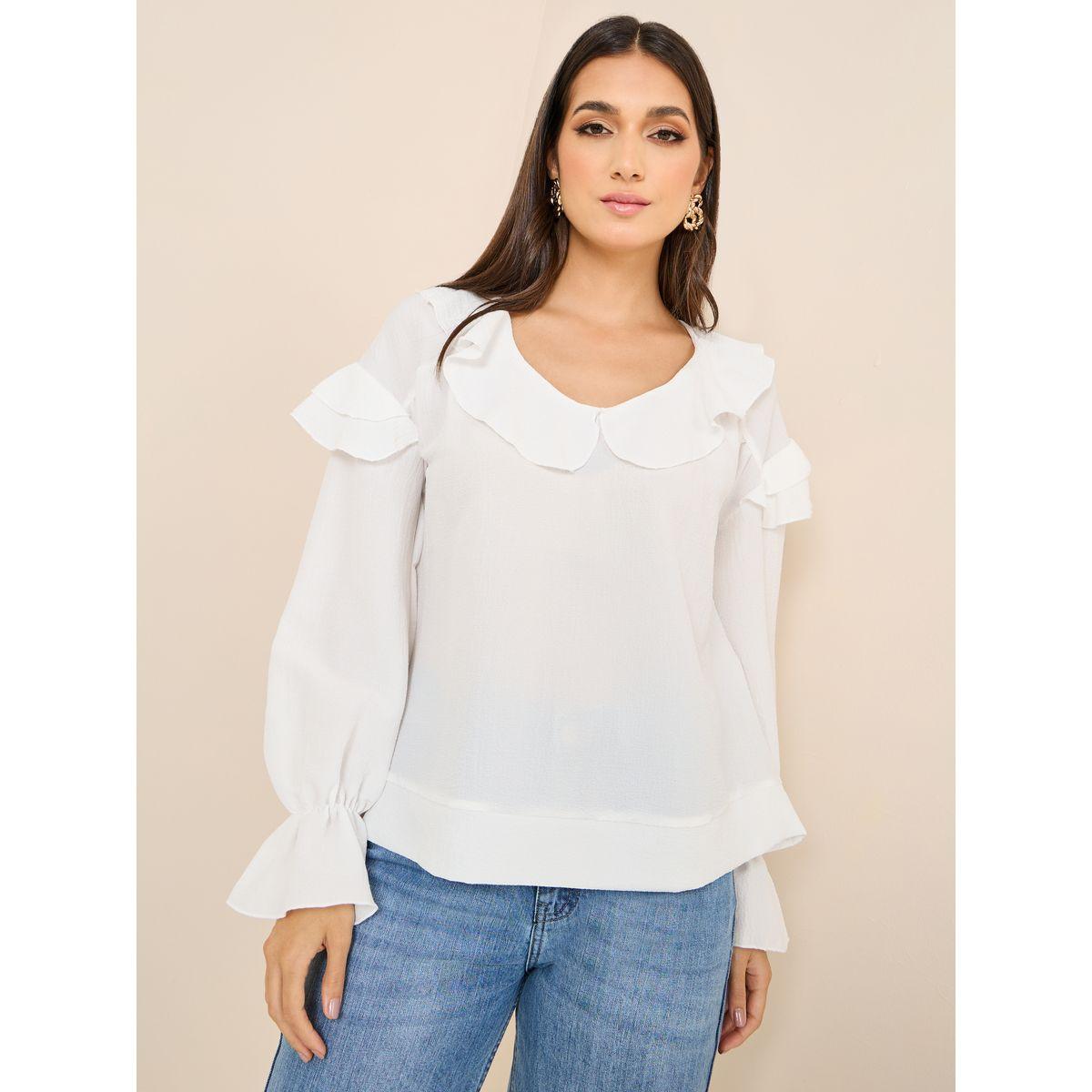 Styli V Neck Ruffle Detail Regular Fit Blouse-women-clothing-shirtsandblouses-blouses-image-1
