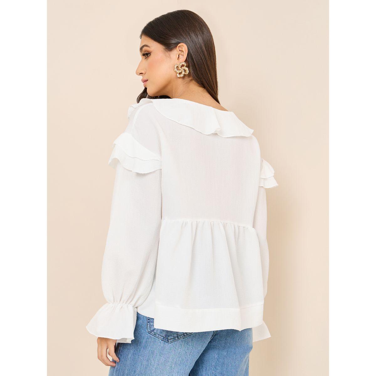 Styli V Neck Ruffle Detail Regular Fit Blouse-women-clothing-shirtsandblouses-blouses-image-4