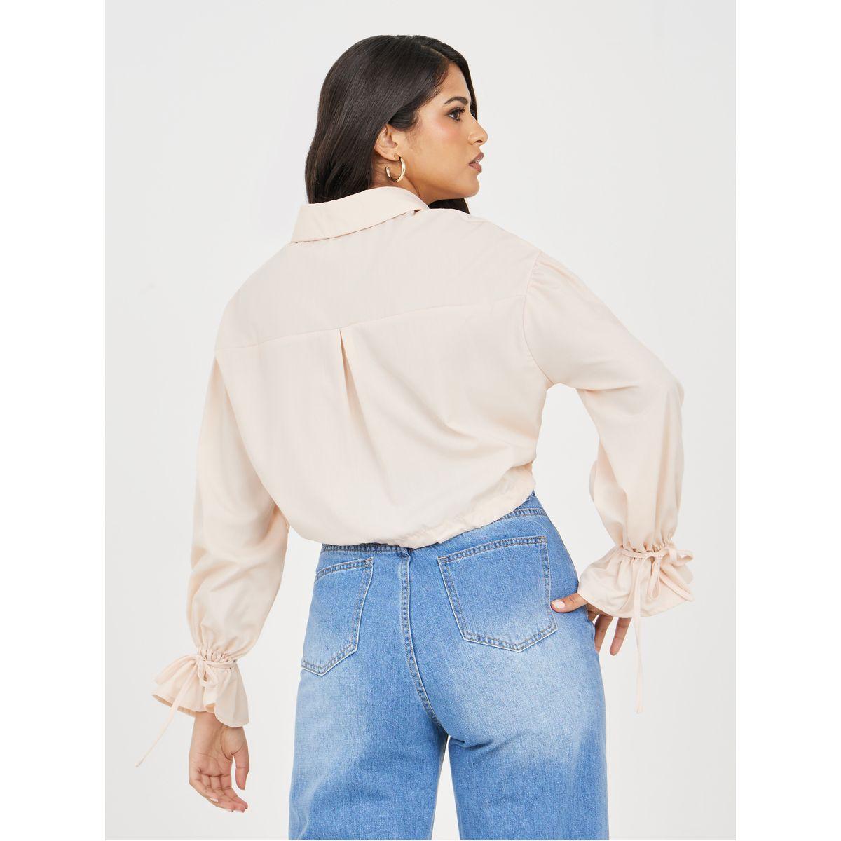 Styli Oversized Tie Up Hem Collared Neck Shirt-women-clothing-shirtsandblouses-shirts-image-4