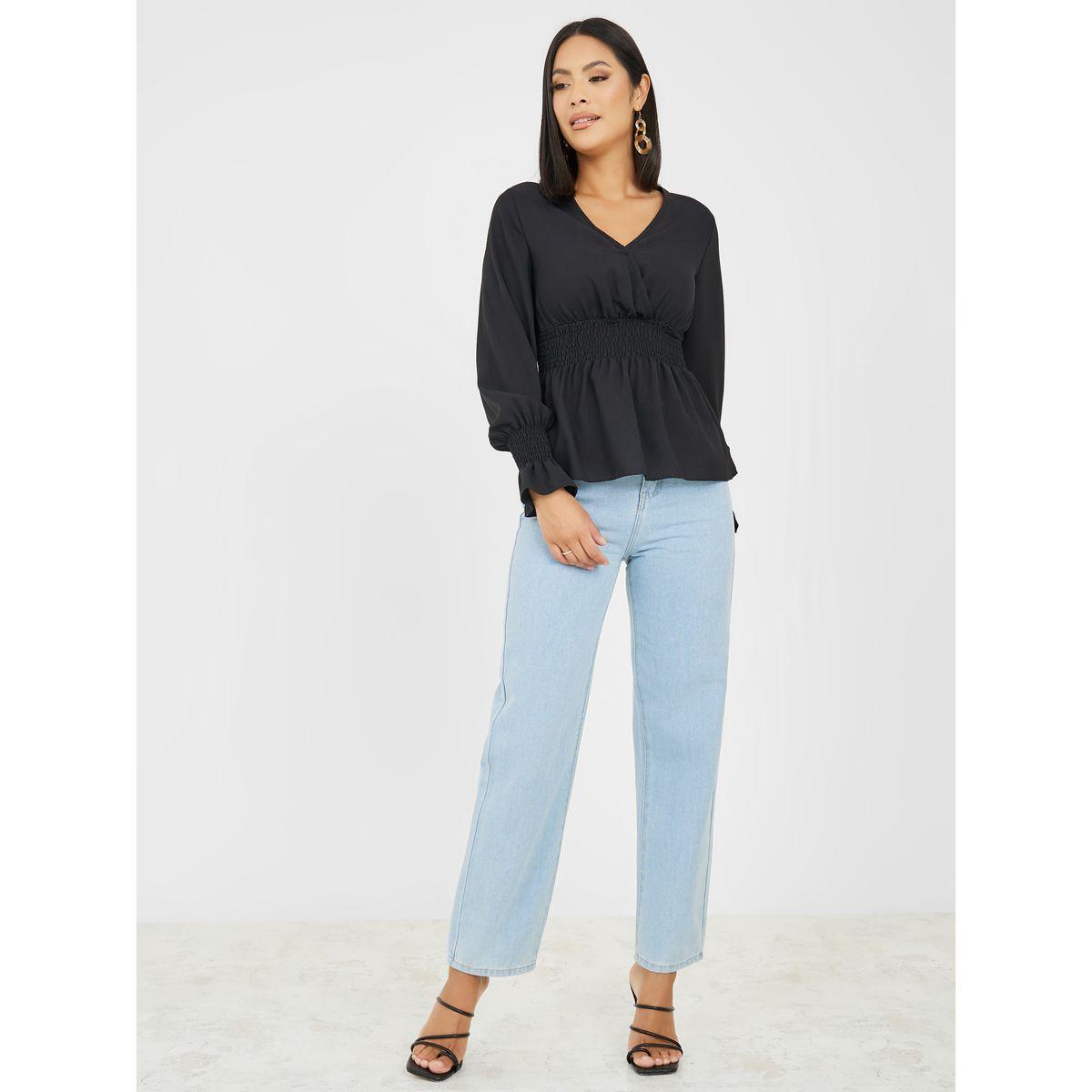 بلوزة بنمط لف واكمام مكبلة-women-clothing-shirtsandblouses-blouses-image-2