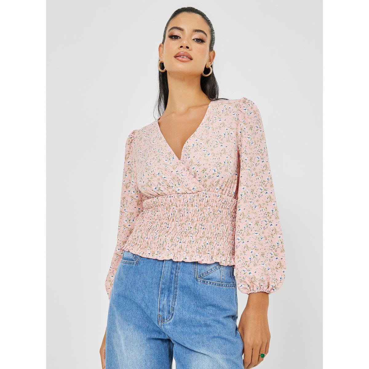 Styli Crepe Ditsy Print Wrap Top-women-clothing-shirtsandblouses-blouses-image-1