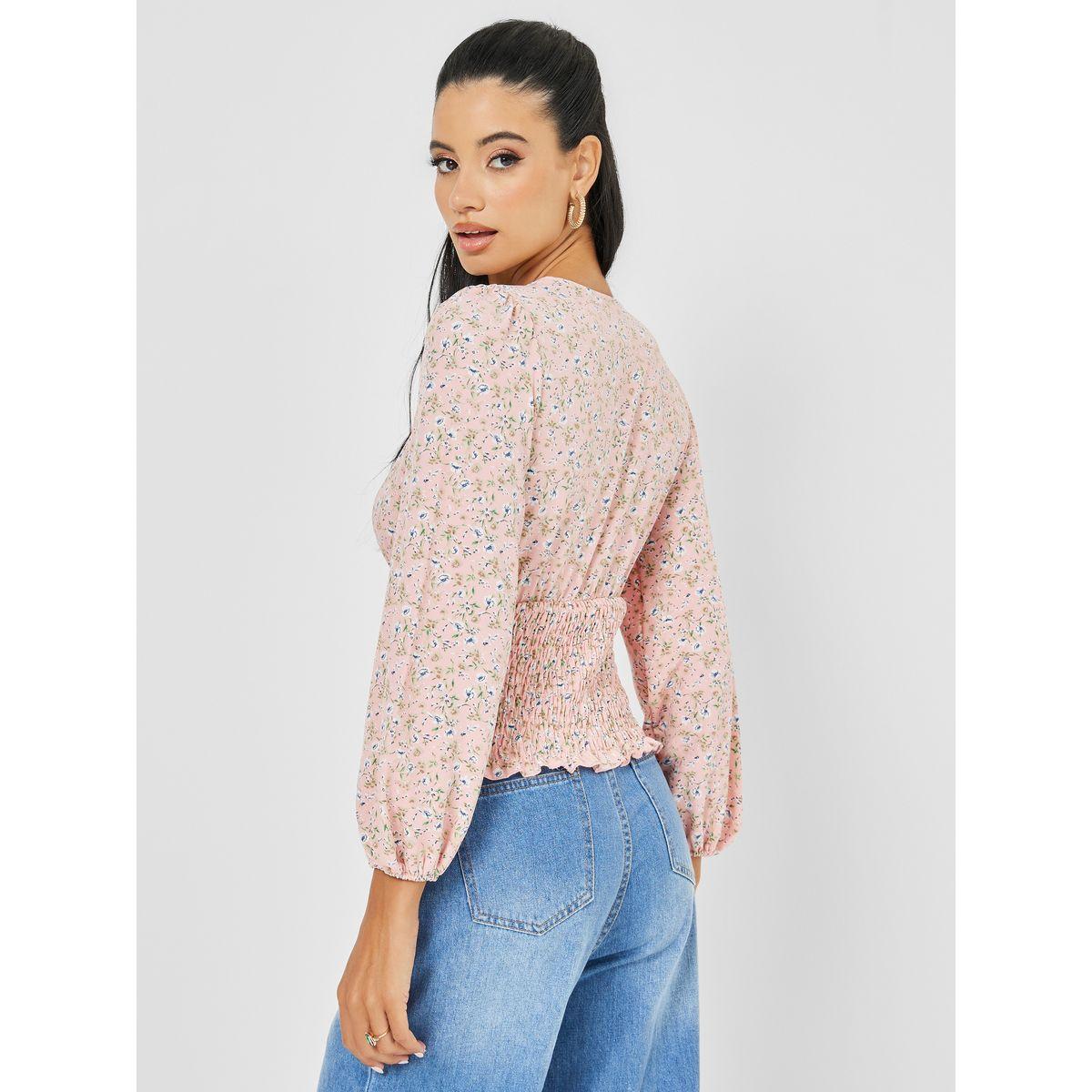 Styli Crepe Ditsy Print Wrap Top-women-clothing-shirtsandblouses-blouses-image-4