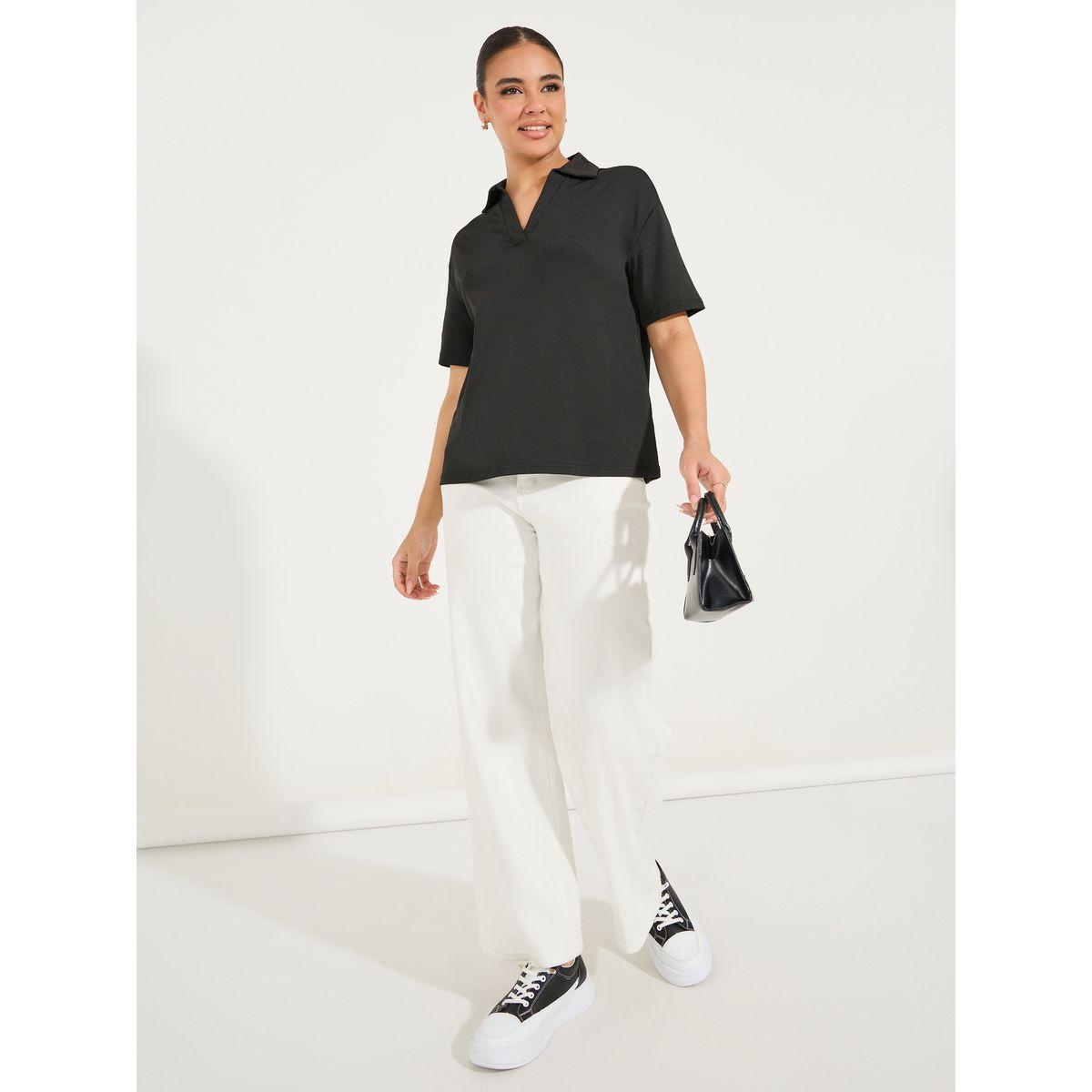 Styli Rib Regular Fit Collared Neck Polo T-Shirt-women-clothing-tshirts-image-2