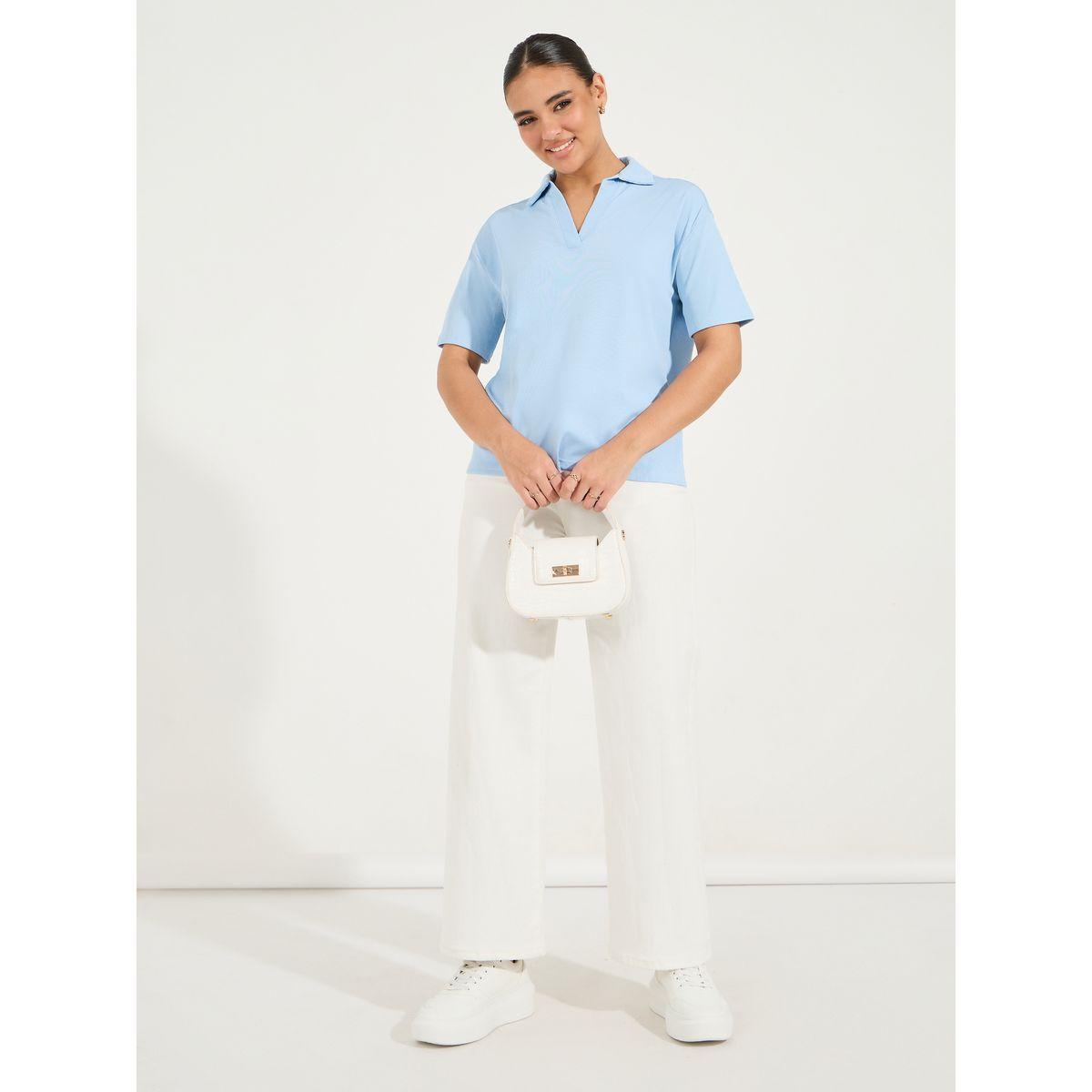 Styli Rib Regular Fit Collared Neck Polo T-Shirt-women-clothing-tshirts-image-2