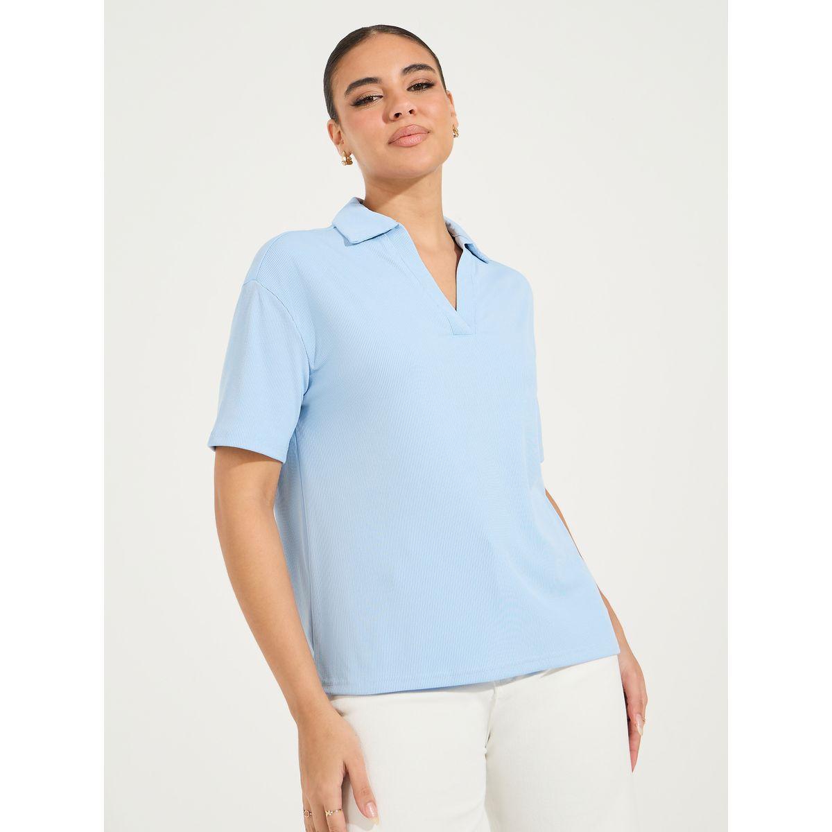Styli Rib Regular Fit Collared Neck Polo T-Shirt-women-clothing-tshirts-image-3