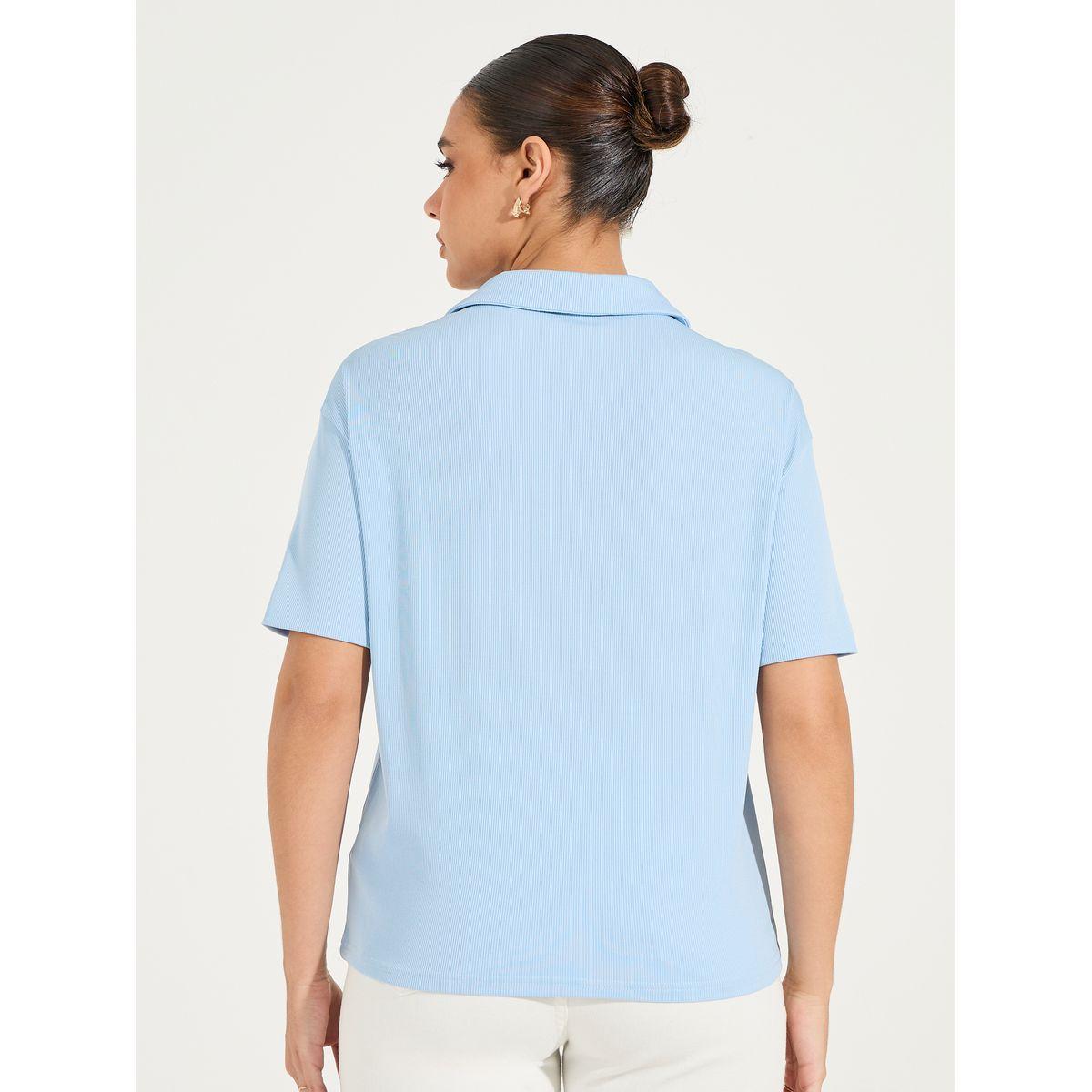 Styli Rib Regular Fit Collared Neck Polo T-Shirt-women-clothing-tshirts-image-5