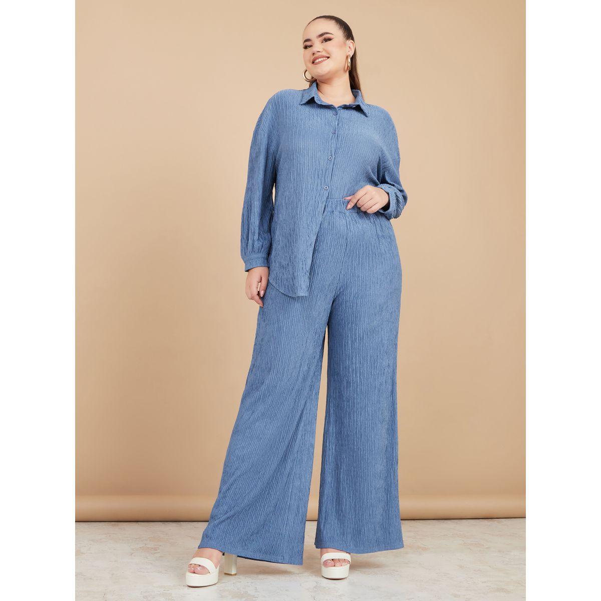 Styli Plus Textured Longline Shirt & Trouser Set-women-clothing-dresses-image-1