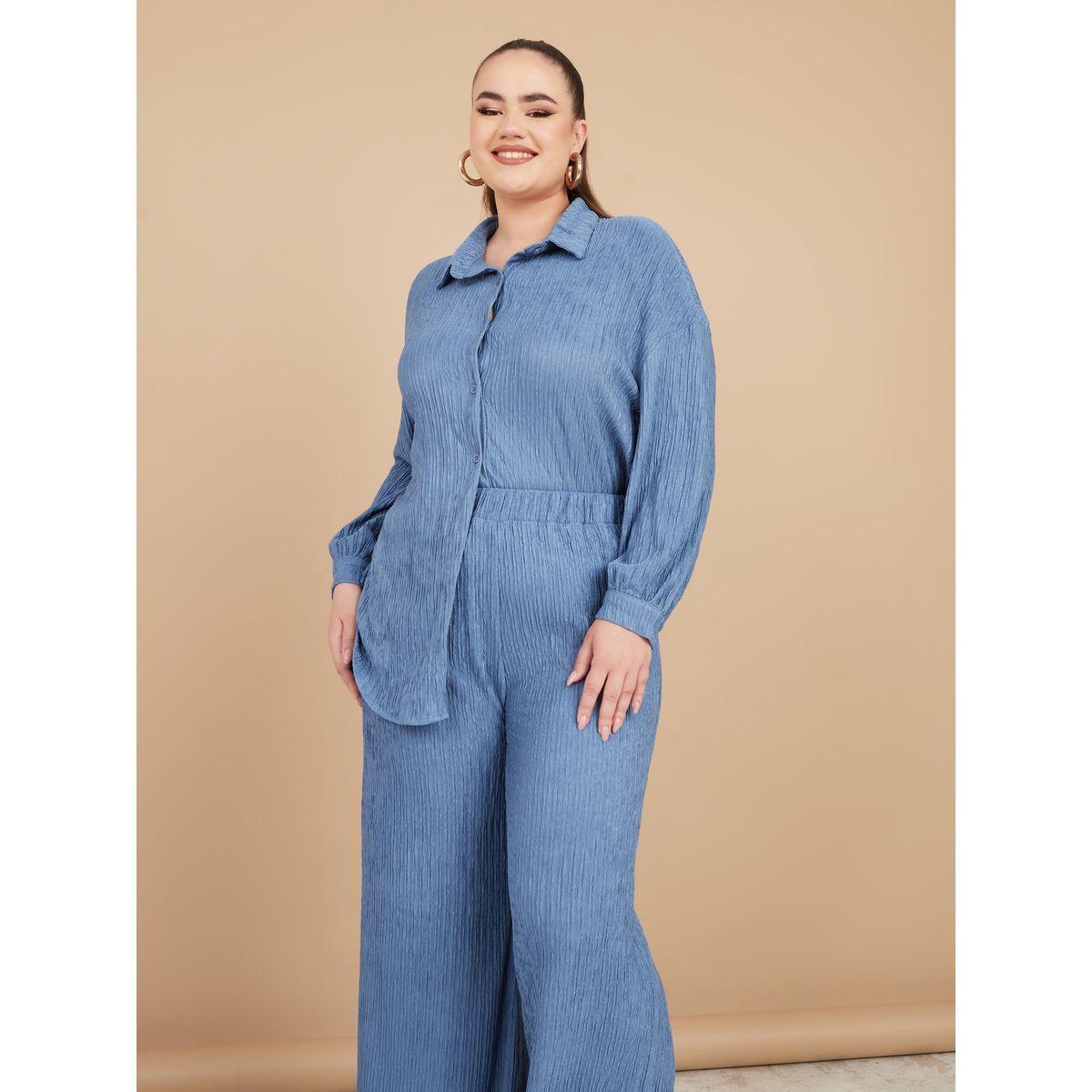 Styli Plus Textured Longline Shirt & Trouser Set-women-clothing-dresses-image-2