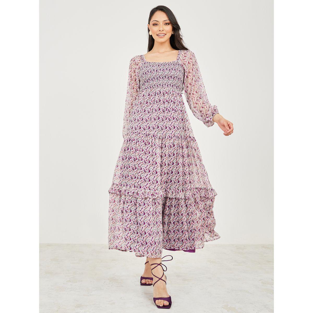 Styli Abstract Print Sheer Sleeve A-Line Maxi Dress-women-clothing-dresses-image-2
