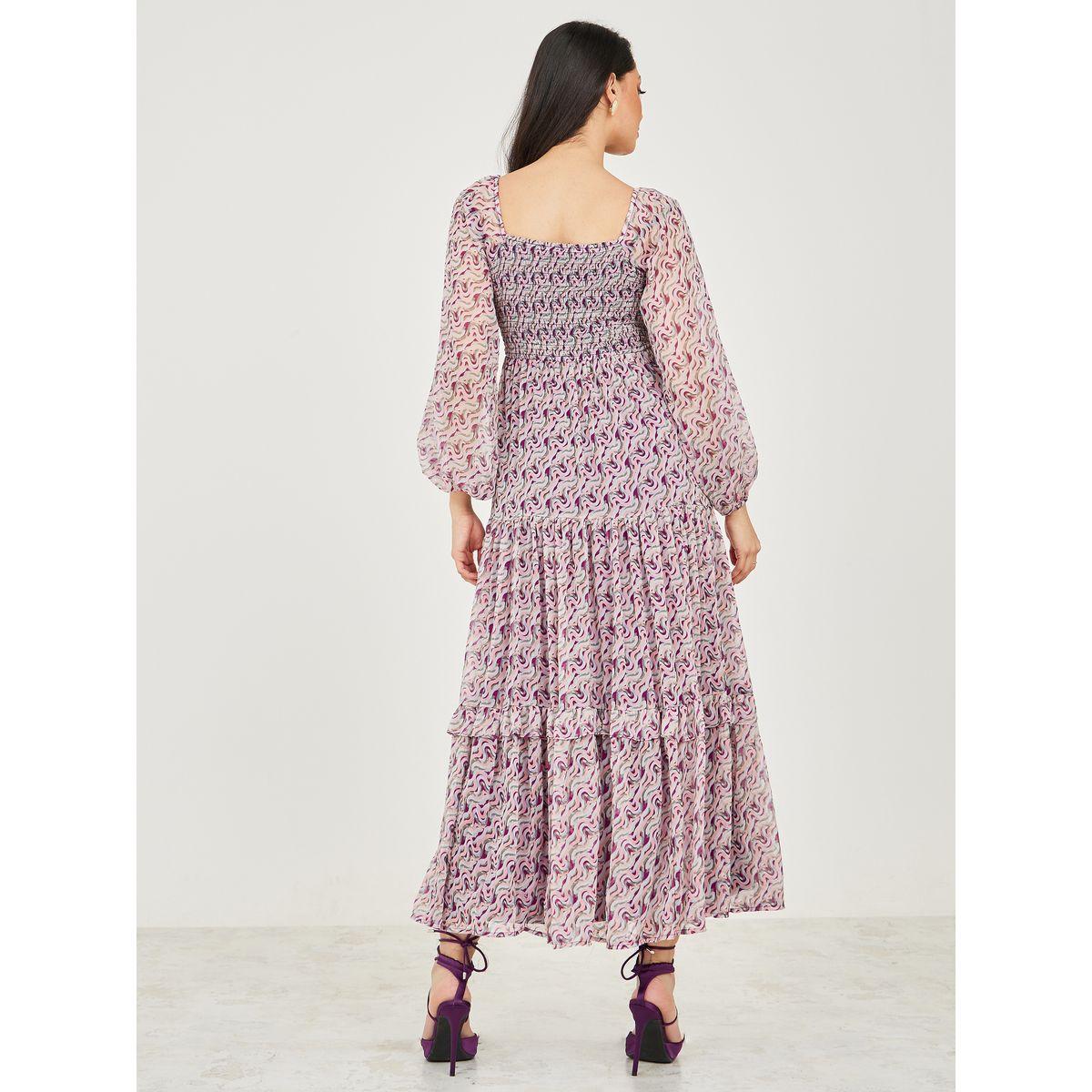 Styli Abstract Print Sheer Sleeve A-Line Maxi Dress-women-clothing-dresses-image-4