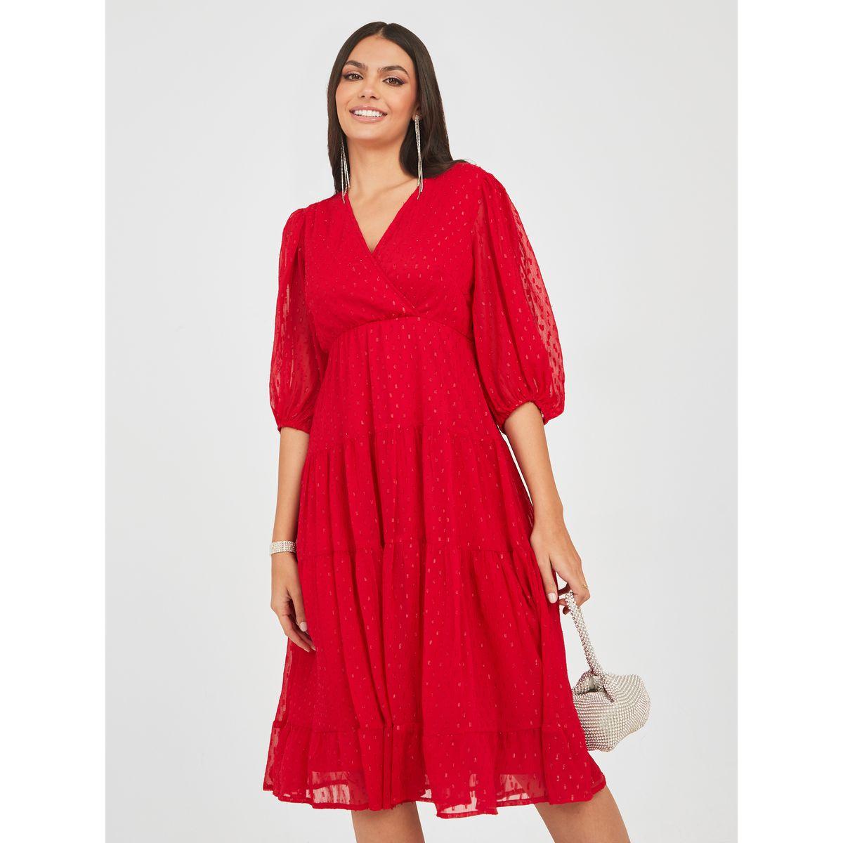 Styli Lurex Wrap Front Tiered Midi Dress-women-clothing-dresses-image-1