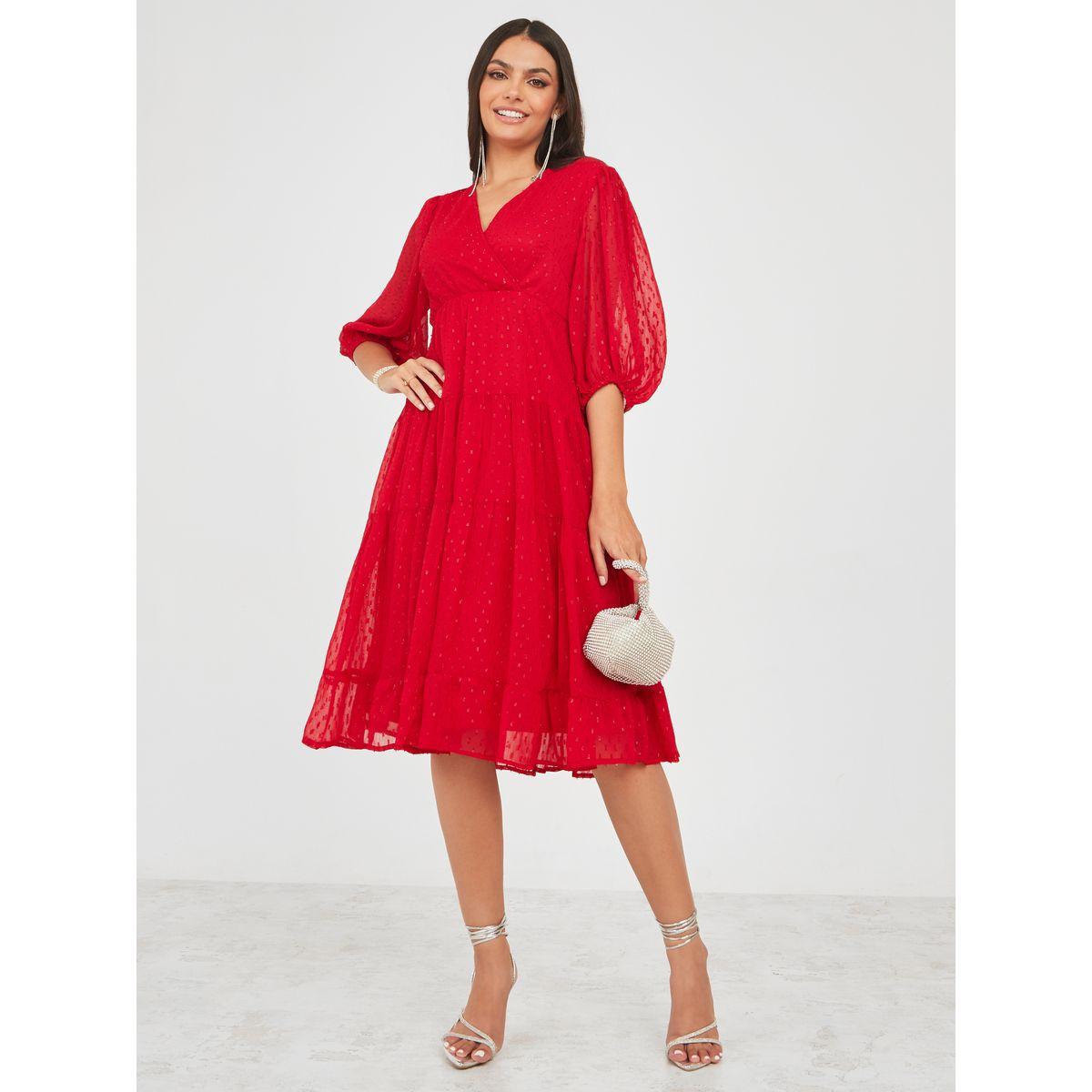 Styli Lurex Wrap Front Tiered Midi Dress-women-clothing-dresses-image-2