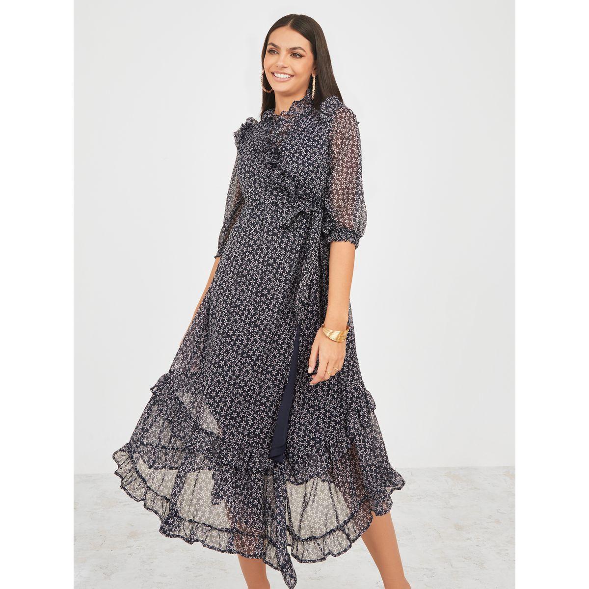 Styli Floral Print Asymmetric Hem Wrap Midi Dress-women-clothing-dresses-image-1