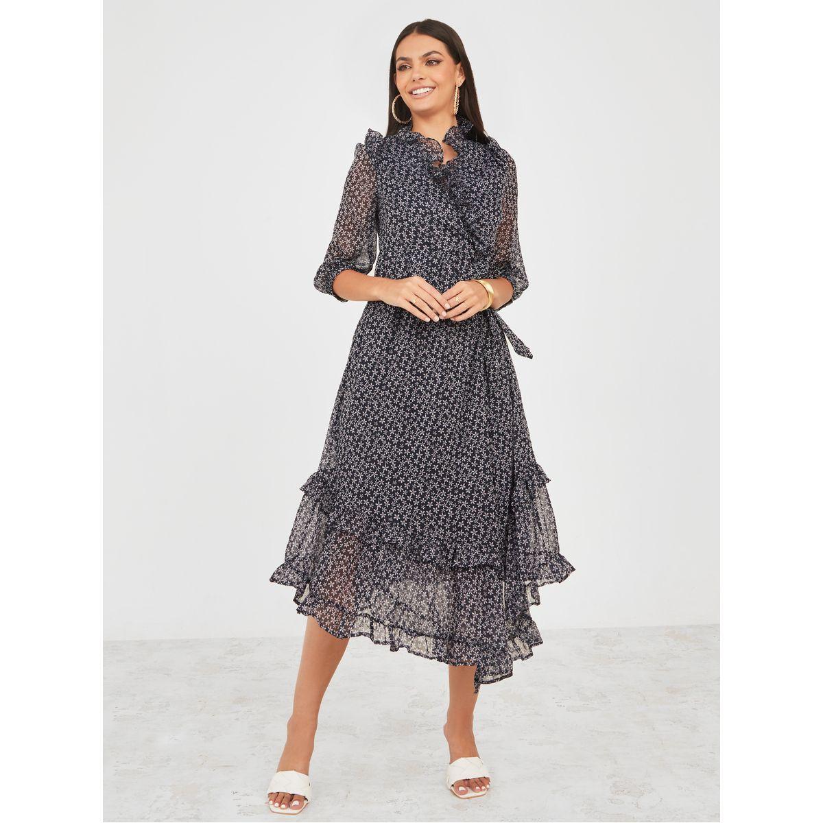 Styli Floral Print Asymmetric Hem Wrap Midi Dress-women-clothing-dresses-image-2