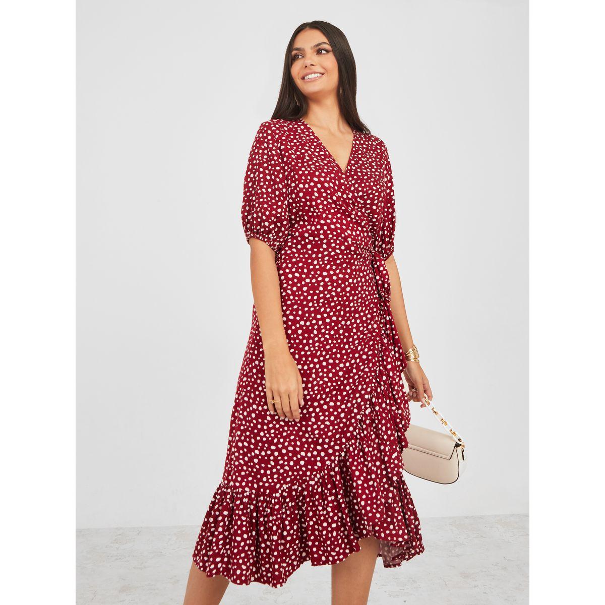 Styli All Over Spot Print Viscose Wrap Midi Dress-women-clothing-dresses-image-1