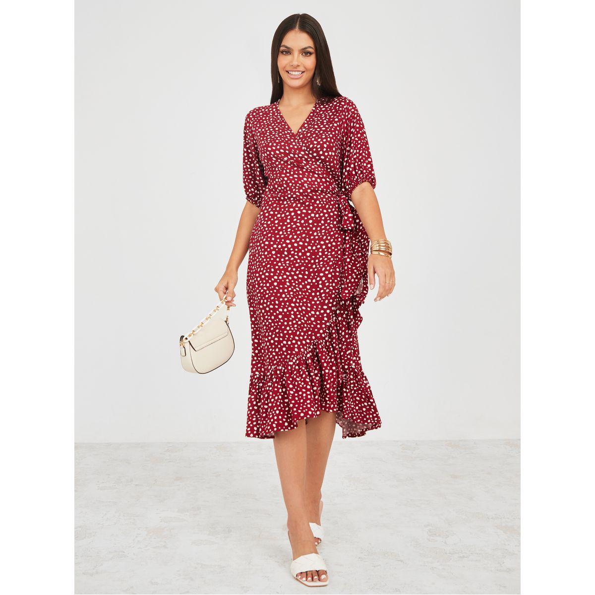 Styli All Over Spot Print Viscose Wrap Midi Dress-women-clothing-dresses-image-2