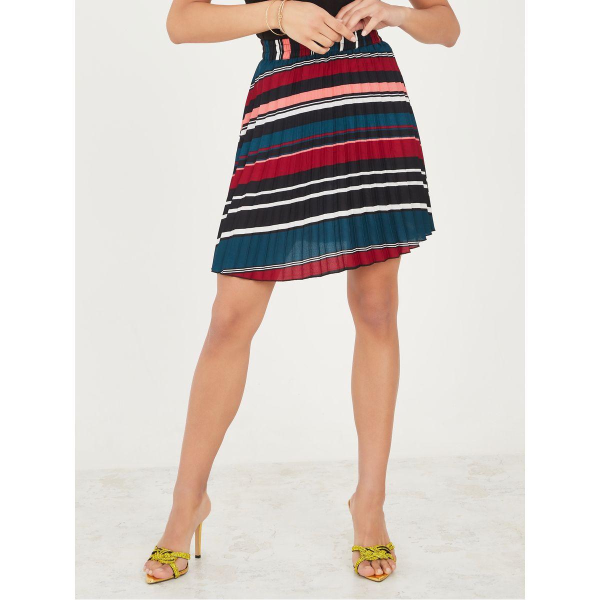 تنورة قصيرة مخططة بكسرات-women-clothing-bottoms-skirts-image-1