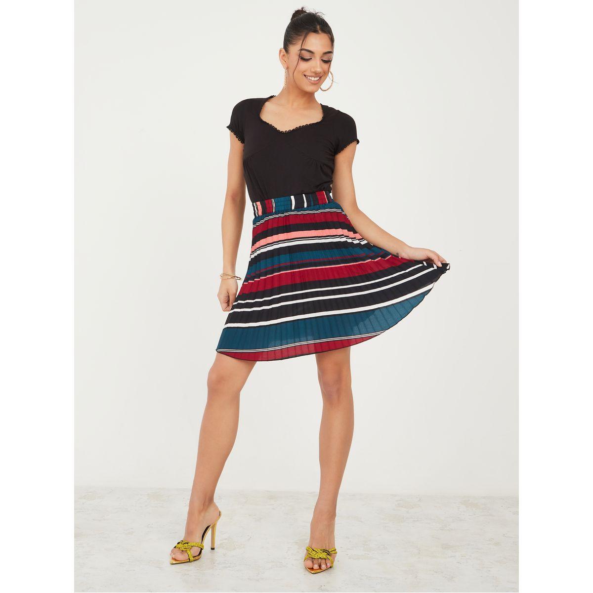 Styli Striped Accordion Pleated Mini Skirt-women-clothing-bottoms-skirts-image-2