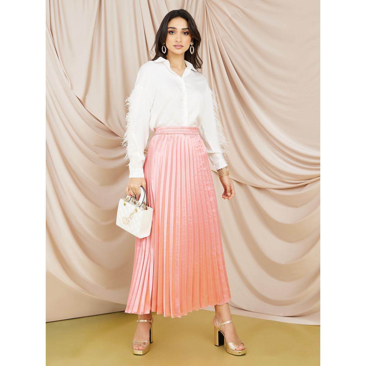 Pink pleated hotsell maxi skirt