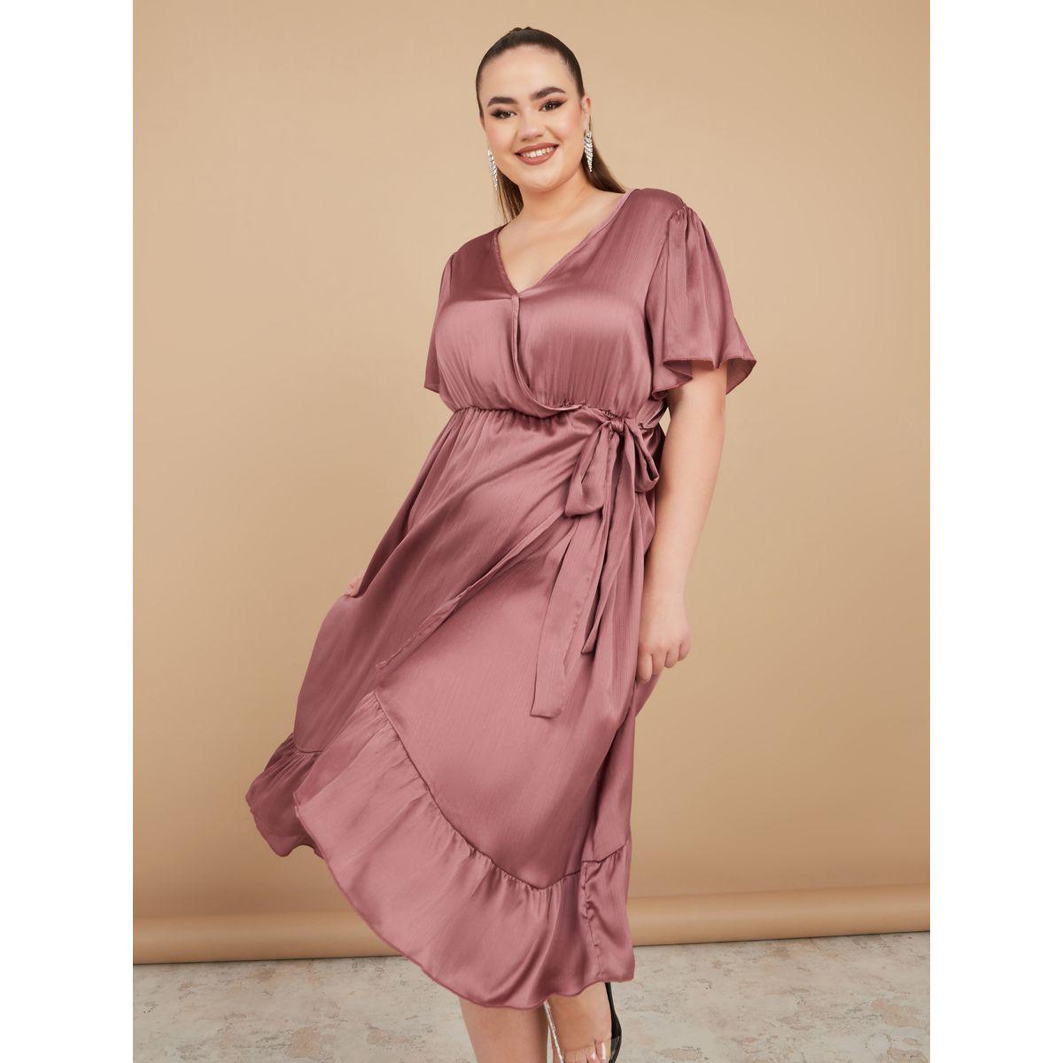 Styli Plus Ruffle Hem Wrap Midi Dress-women-clothing-dresses-image-1