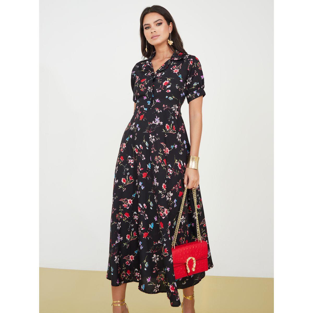فستان ميدي بطبعة زهور صغيرة-women-clothing-dresses-image-1