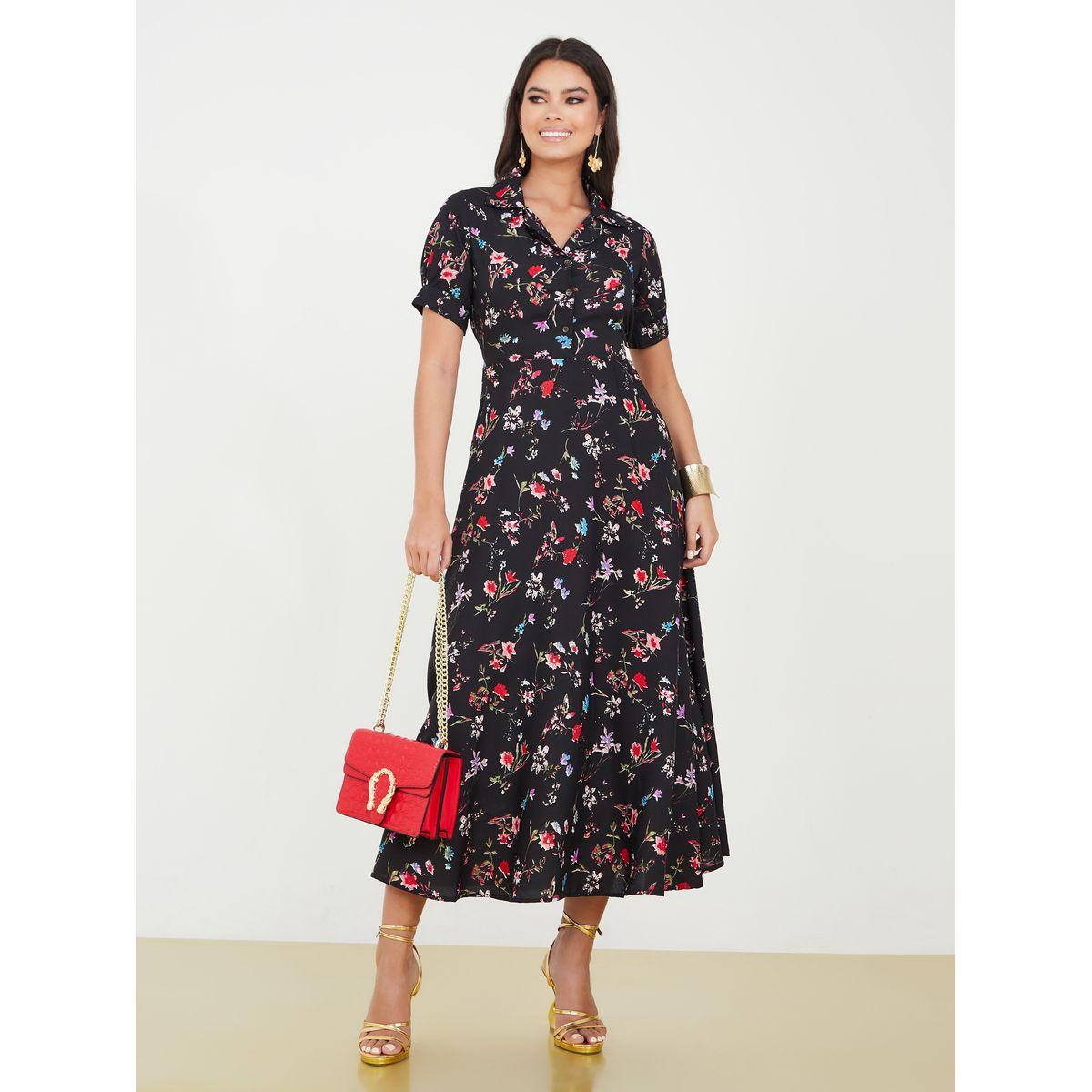 Styli Ditsy Floral Print Collared Midi Dress-women-clothing-dresses-image-2