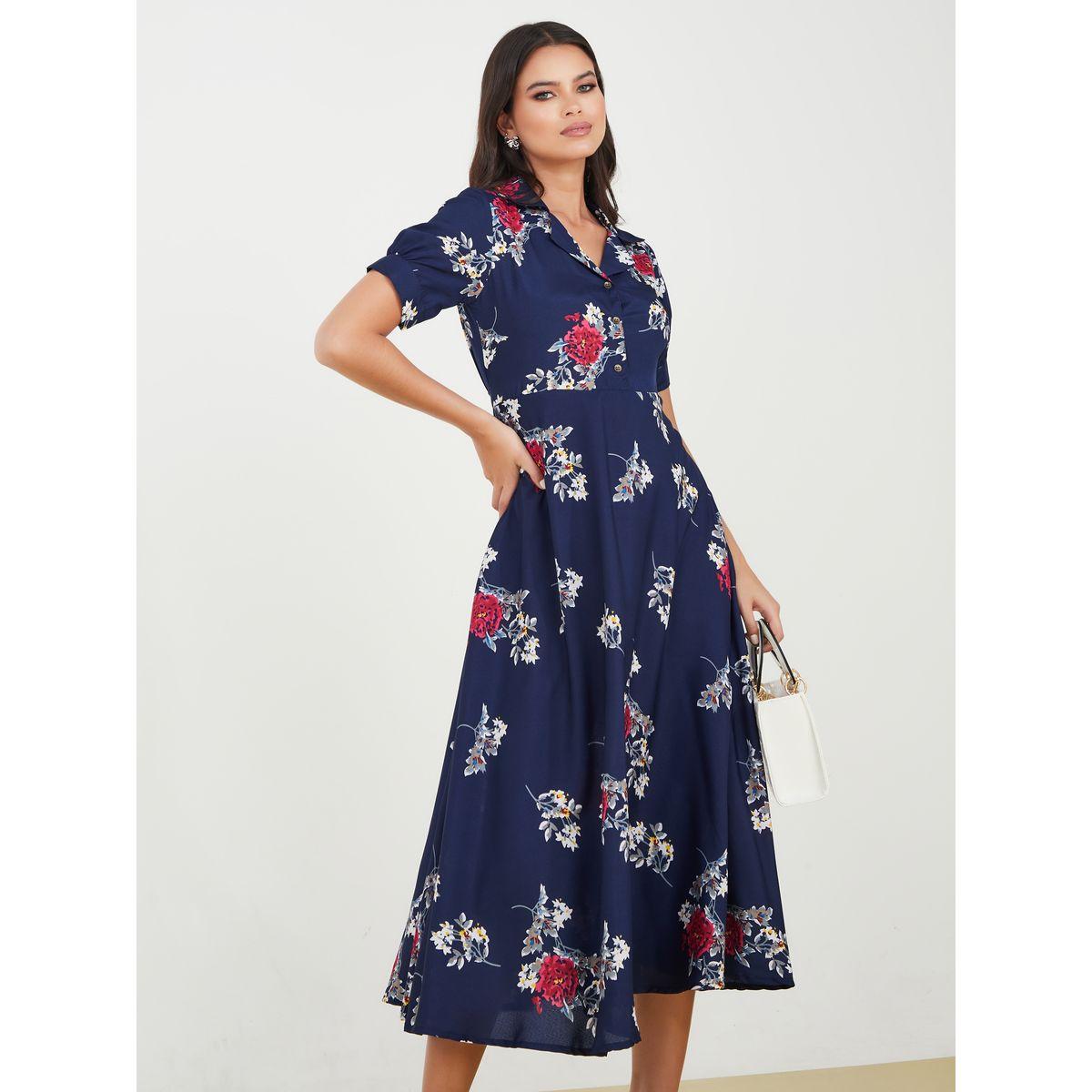 فستان ميدي مطبع بزهور-women-clothing-dresses-image-1