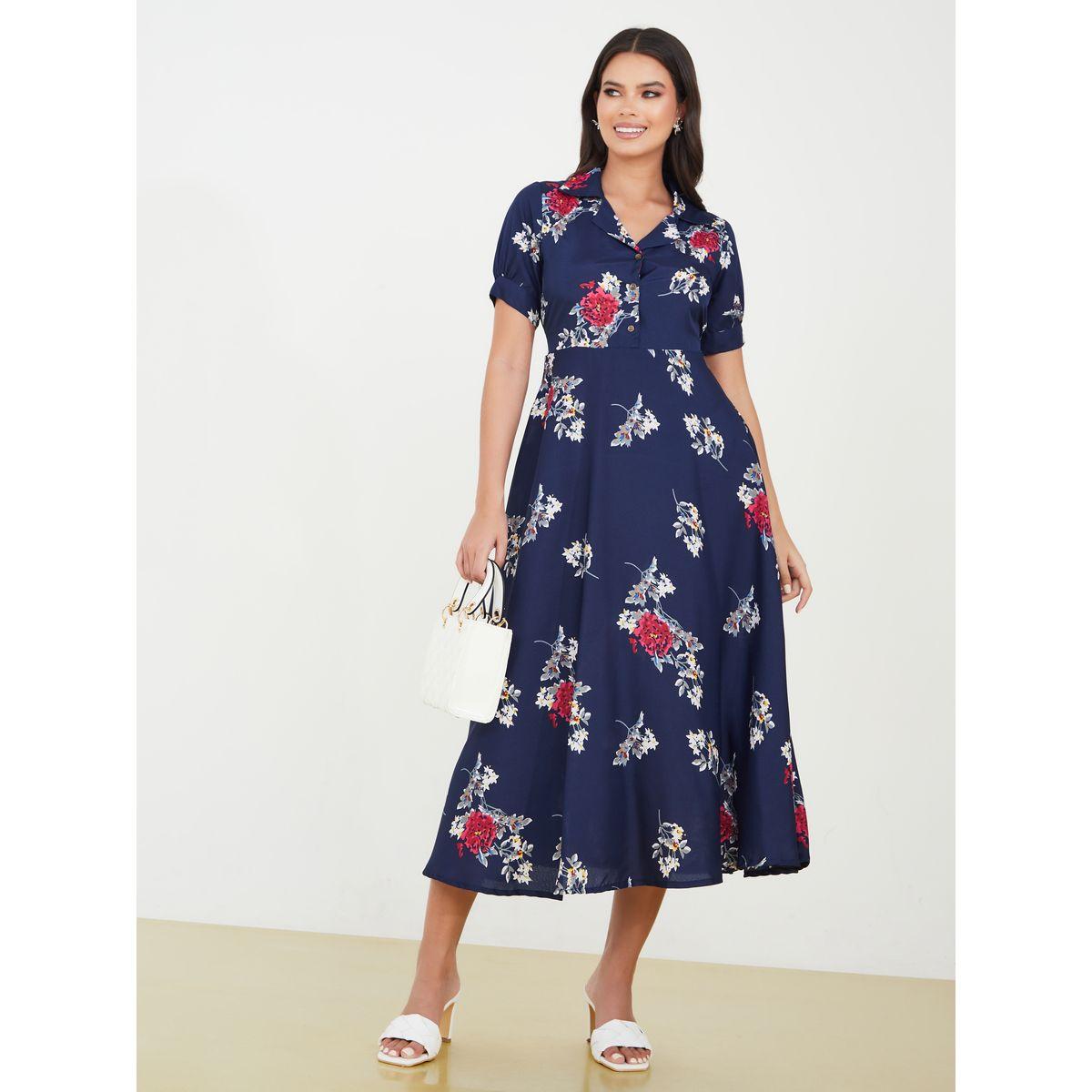 Styli Floral Print Collared Midi Dress-women-clothing-dresses-image-2
