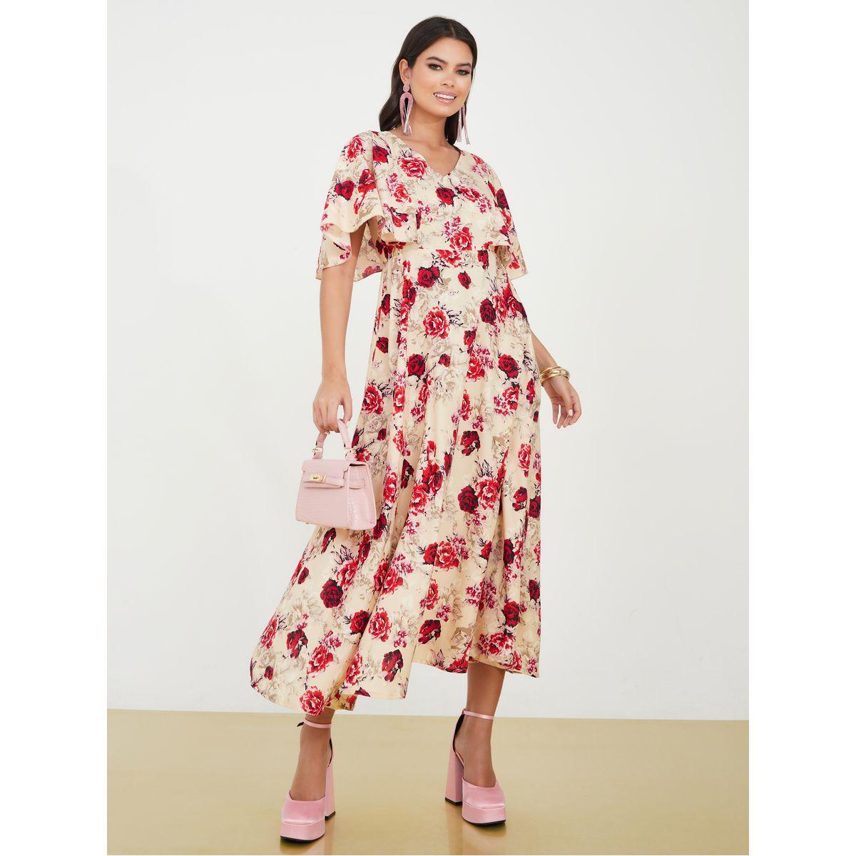 Styli Flare Sleeves Floral Print A-Line Maxi Dress-women-clothing-dresses-image-1