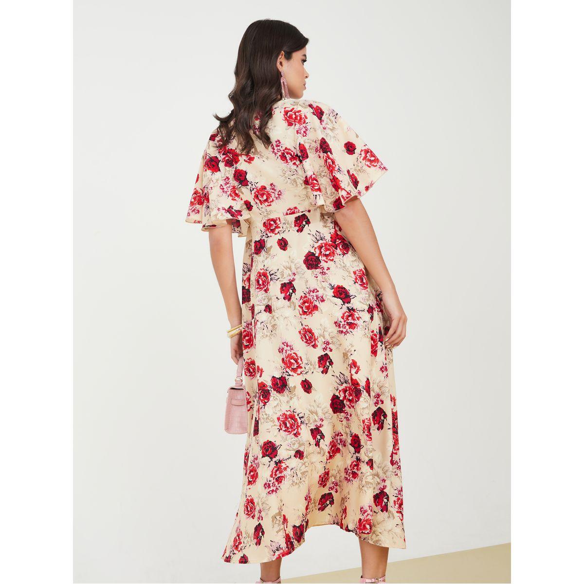 Styli Flare Sleeves Floral Print A-Line Maxi Dress-women-clothing-dresses-image-4