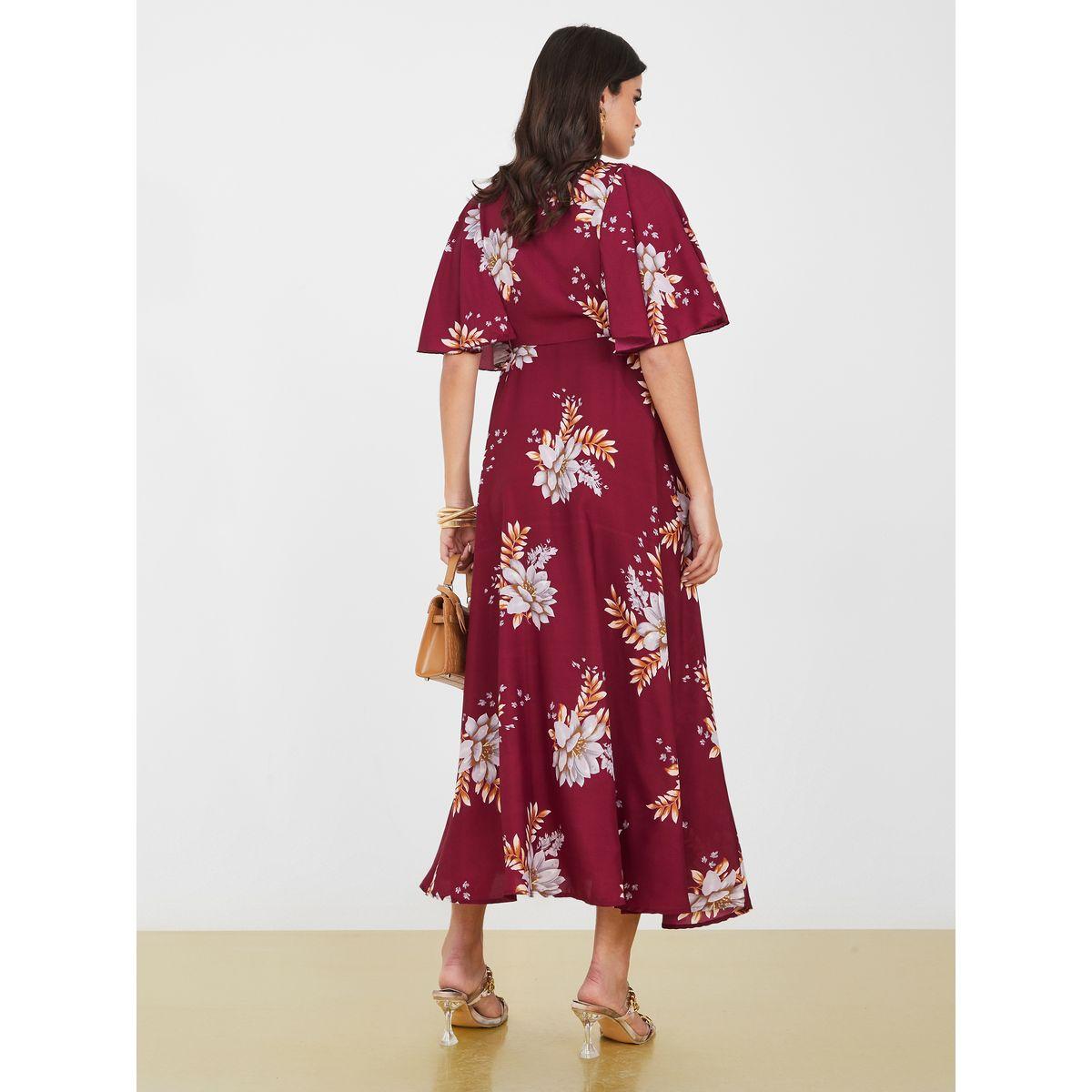 Styli Flare Sleeves Floral Print A-Line Maxi Dress-women-clothing-dresses-image-4
