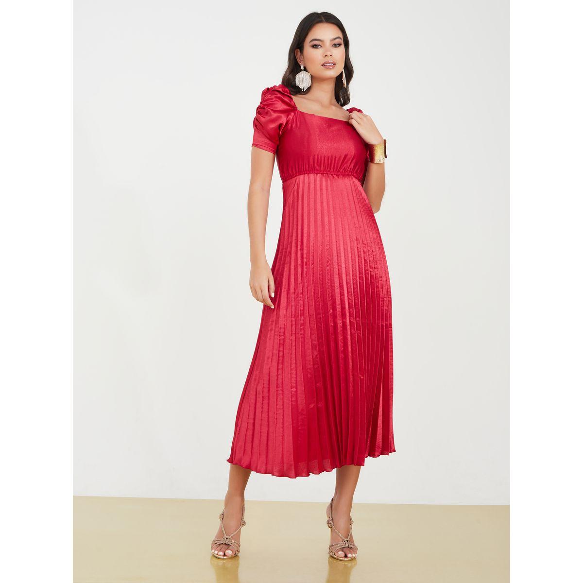 Styli Puff Sleeves Accordion Pleated Midi Dress-women-clothing-dresses-image-2