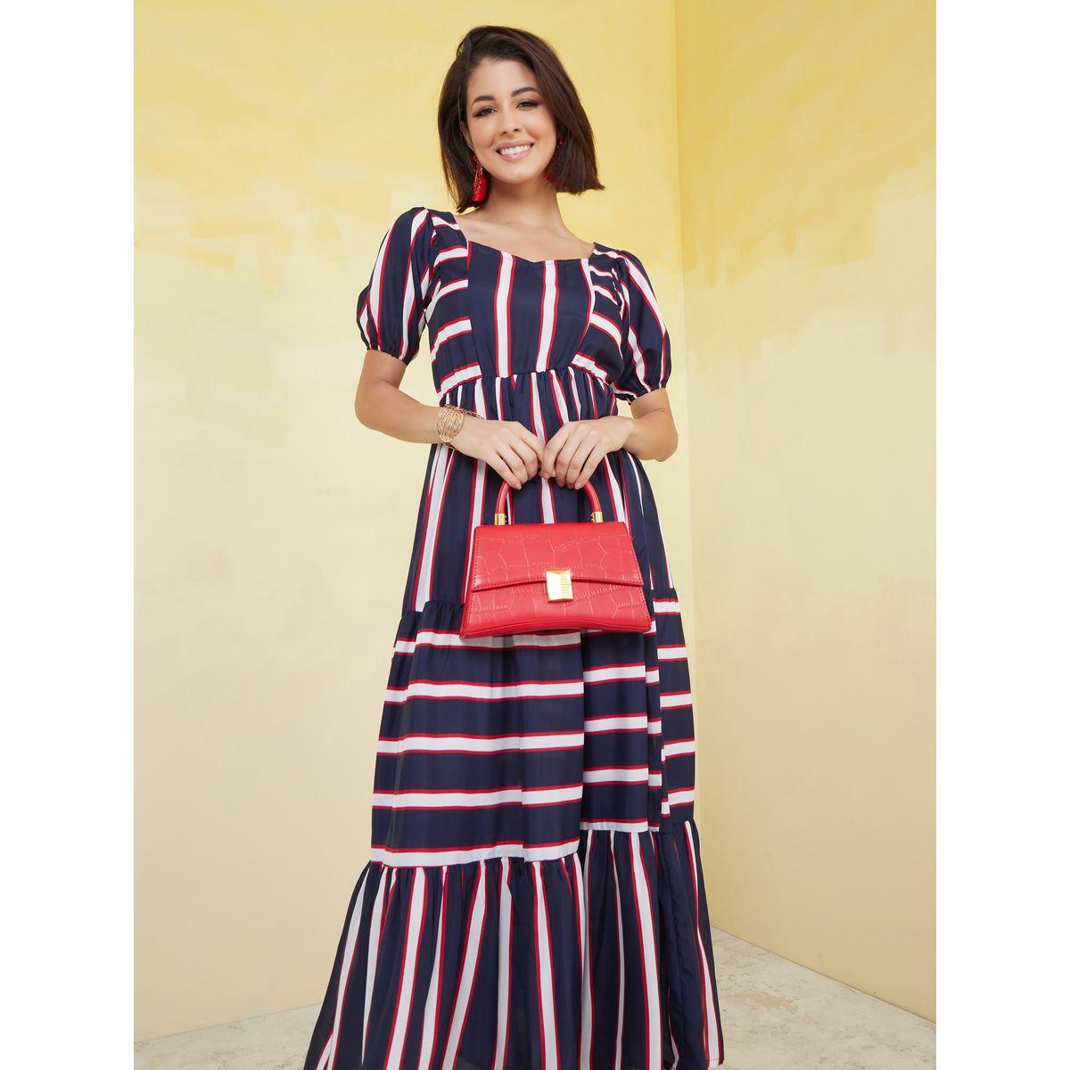 فستان طويل مخطط بأكمام منفوشة-women-clothing-dresses-image-2