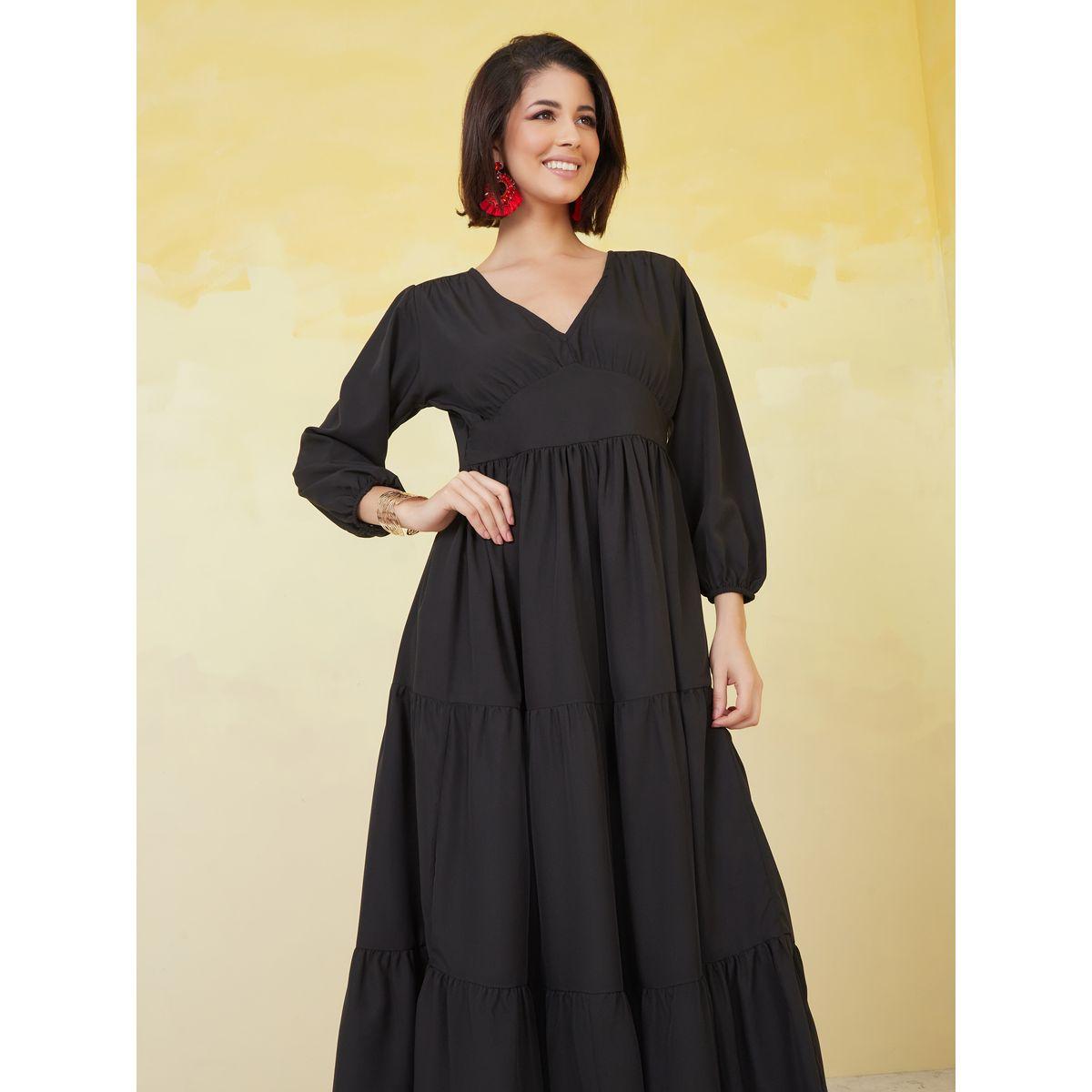 Styli Solid V Neck Tiered Maxi Dress-women-clothing-dresses-image-2