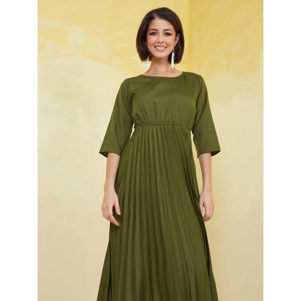 Styli 3/4 Sleeve Pleated A-Line Maxi Dress-women-clothing-dresses-image-2