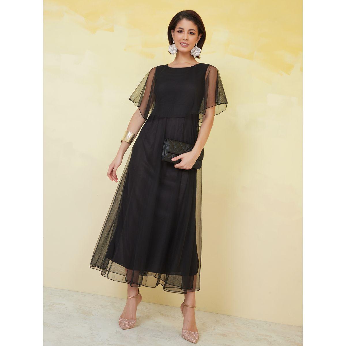 فستان ميدي بتفاصيل شبكية-women-clothing-dresses-image-1