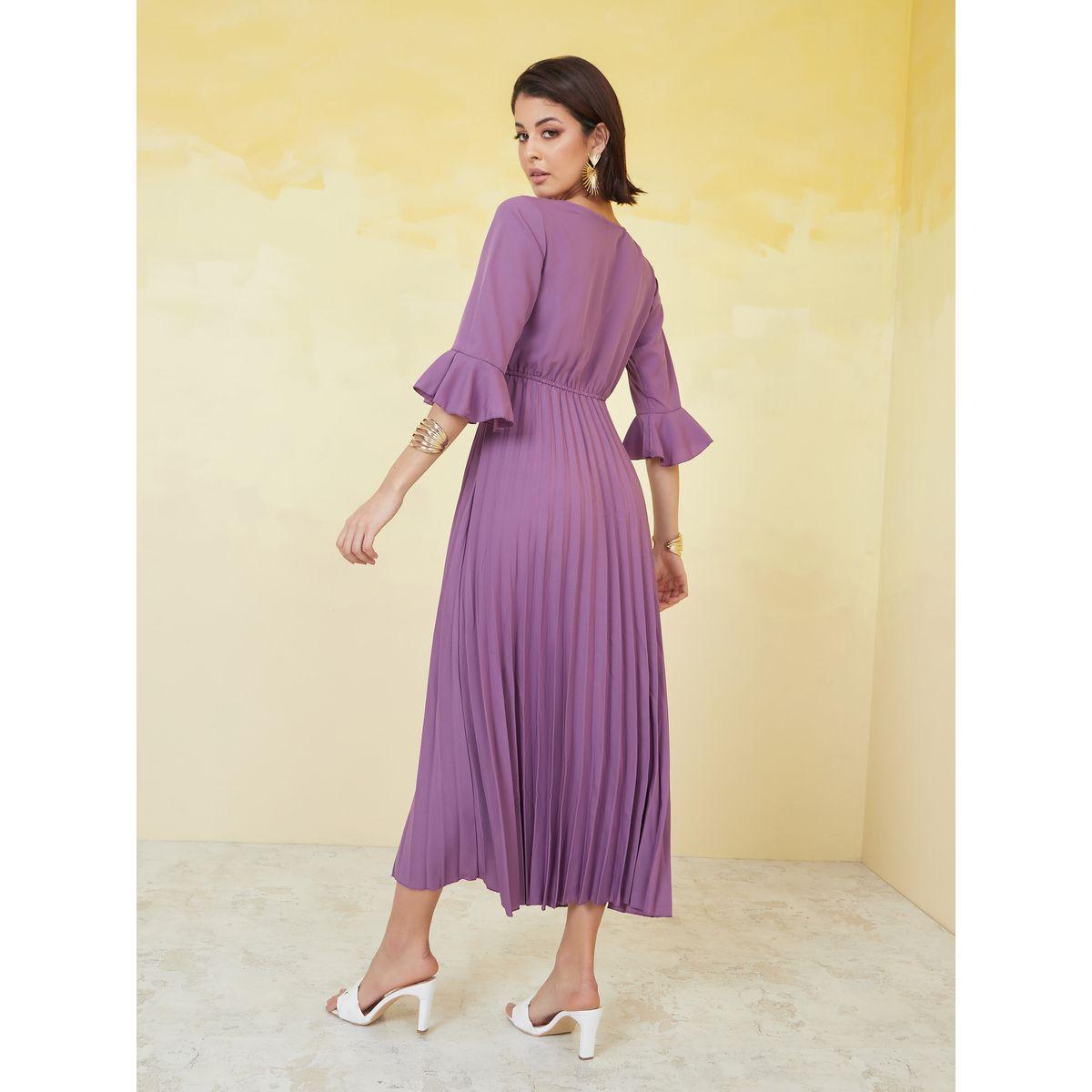 فستان طويل بكسرات واكمام جرس-women-clothing-dresses-image-4