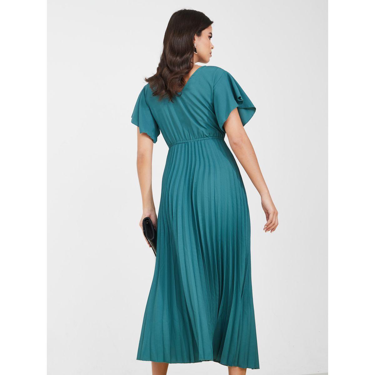 فستان ميدي سادة مزين بكسرات-women-clothing-dresses-image-4